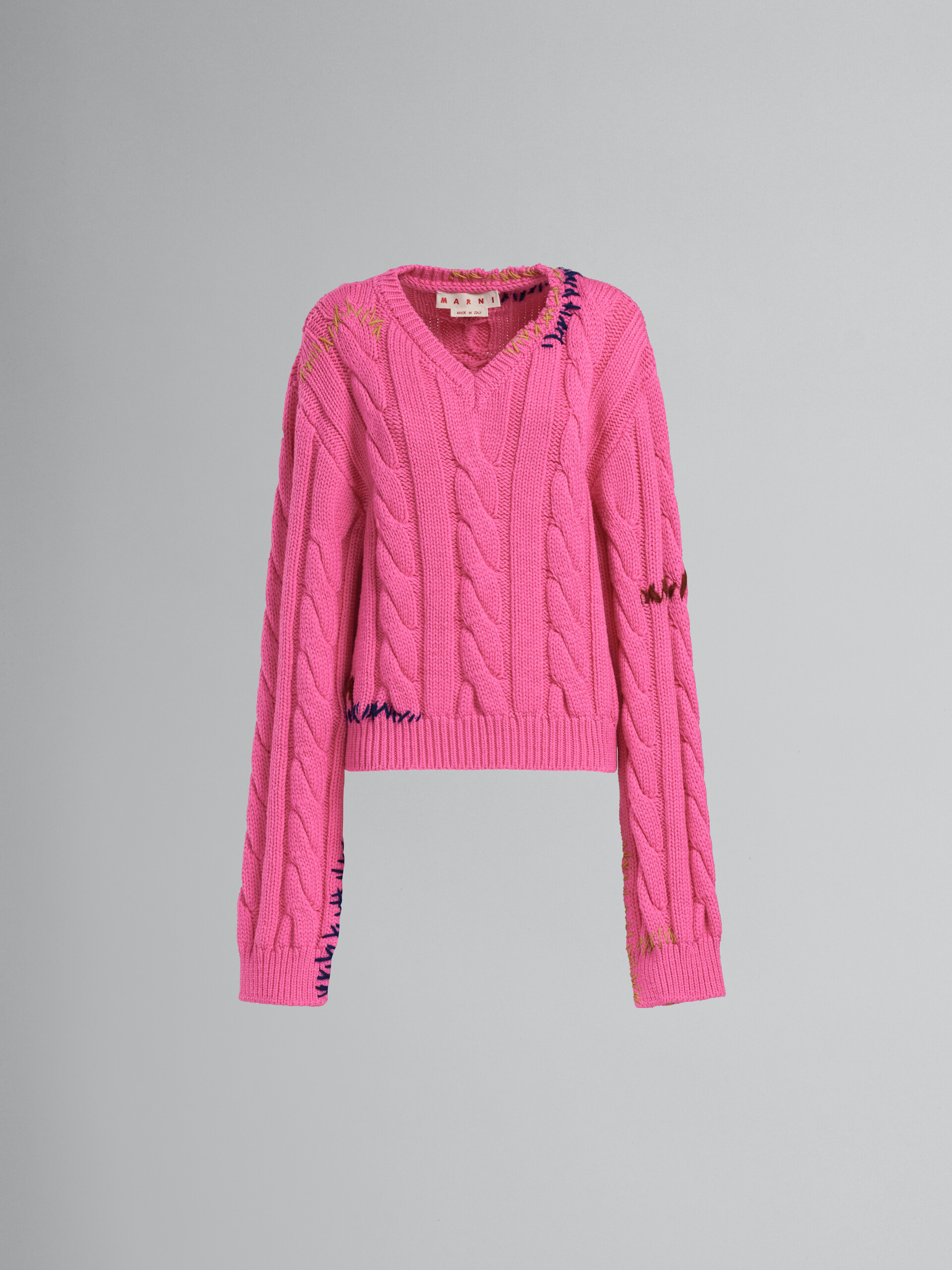 Fuchsia cable-knit sweater - Pullovers - Image 1