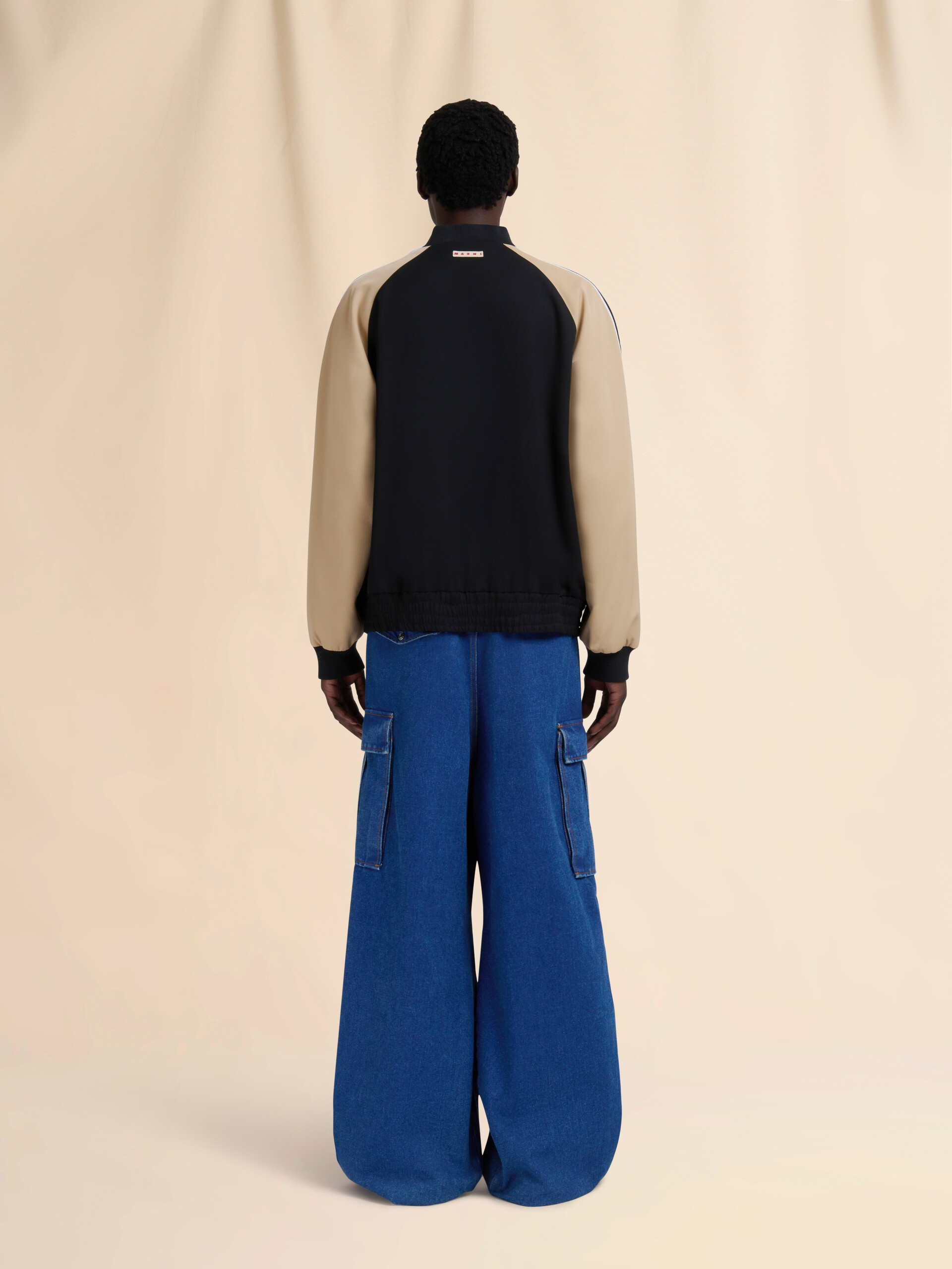 블랙 울 컬러블록 보머 재킷 - Jackets - Image 3