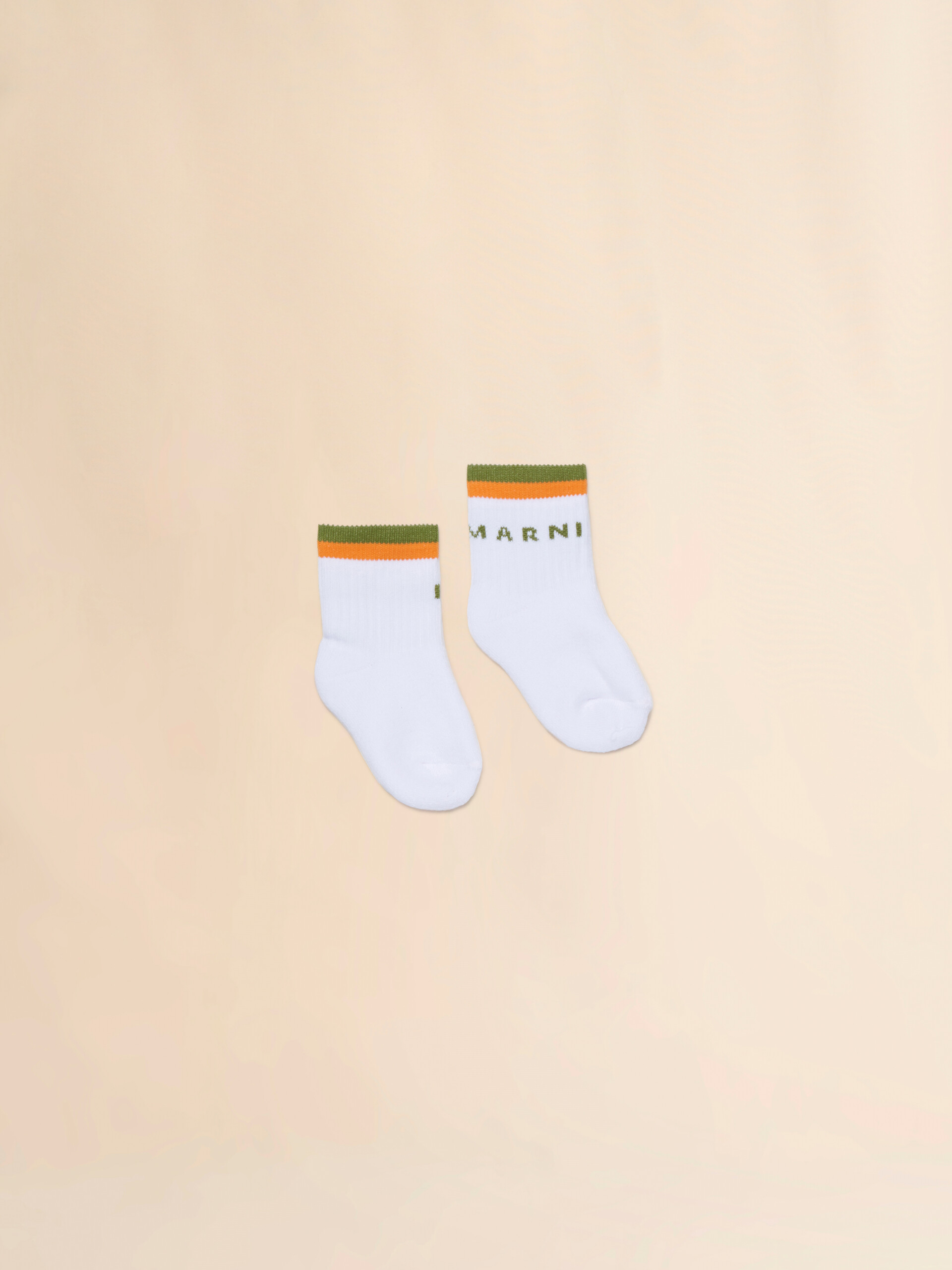 White cotton-nylon socks with striped cuffs - Socks - Image 1