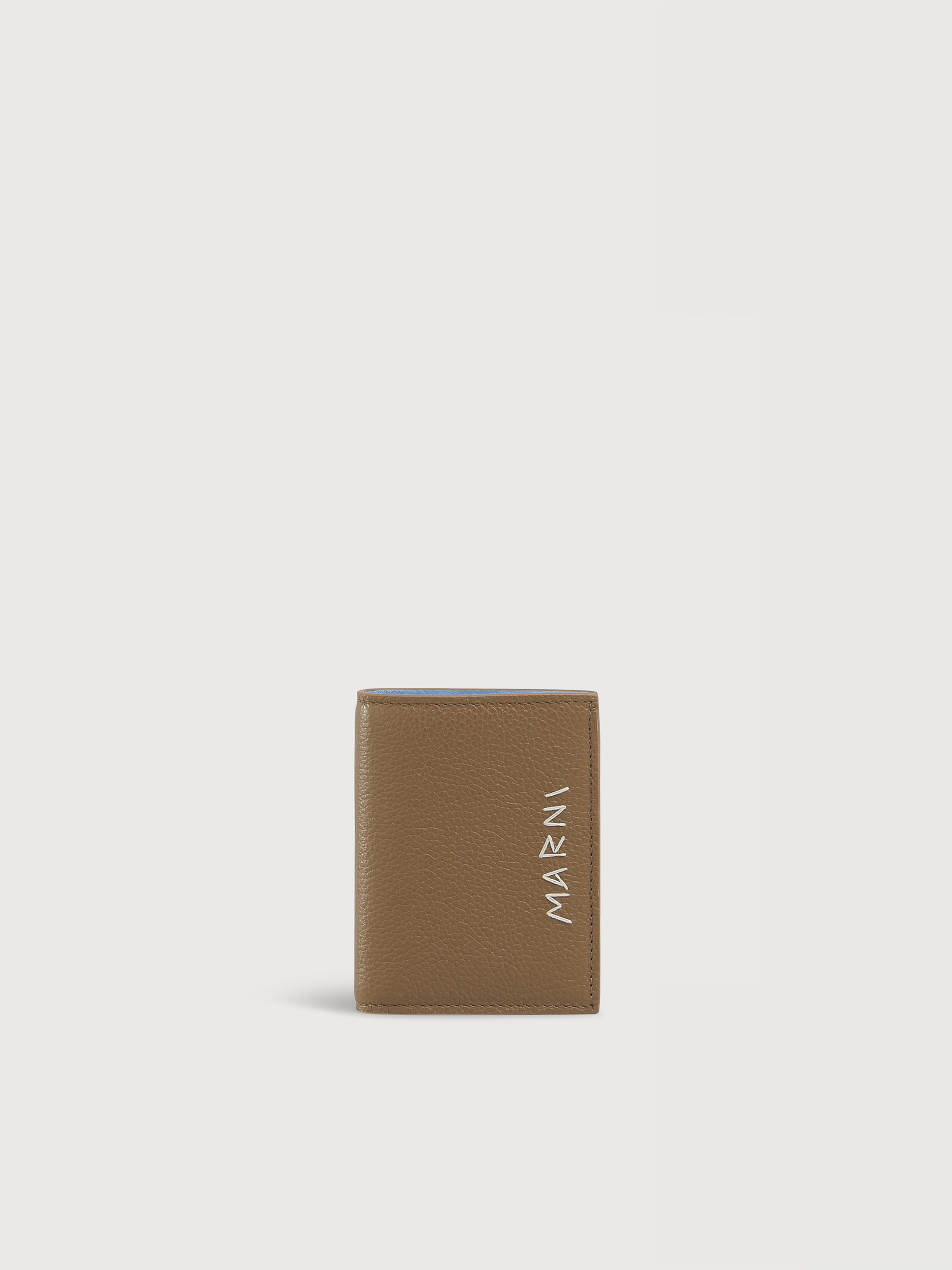 ベージュ レザー製二つ折りウォレット、マルニシンボル刺繍入り | Marni