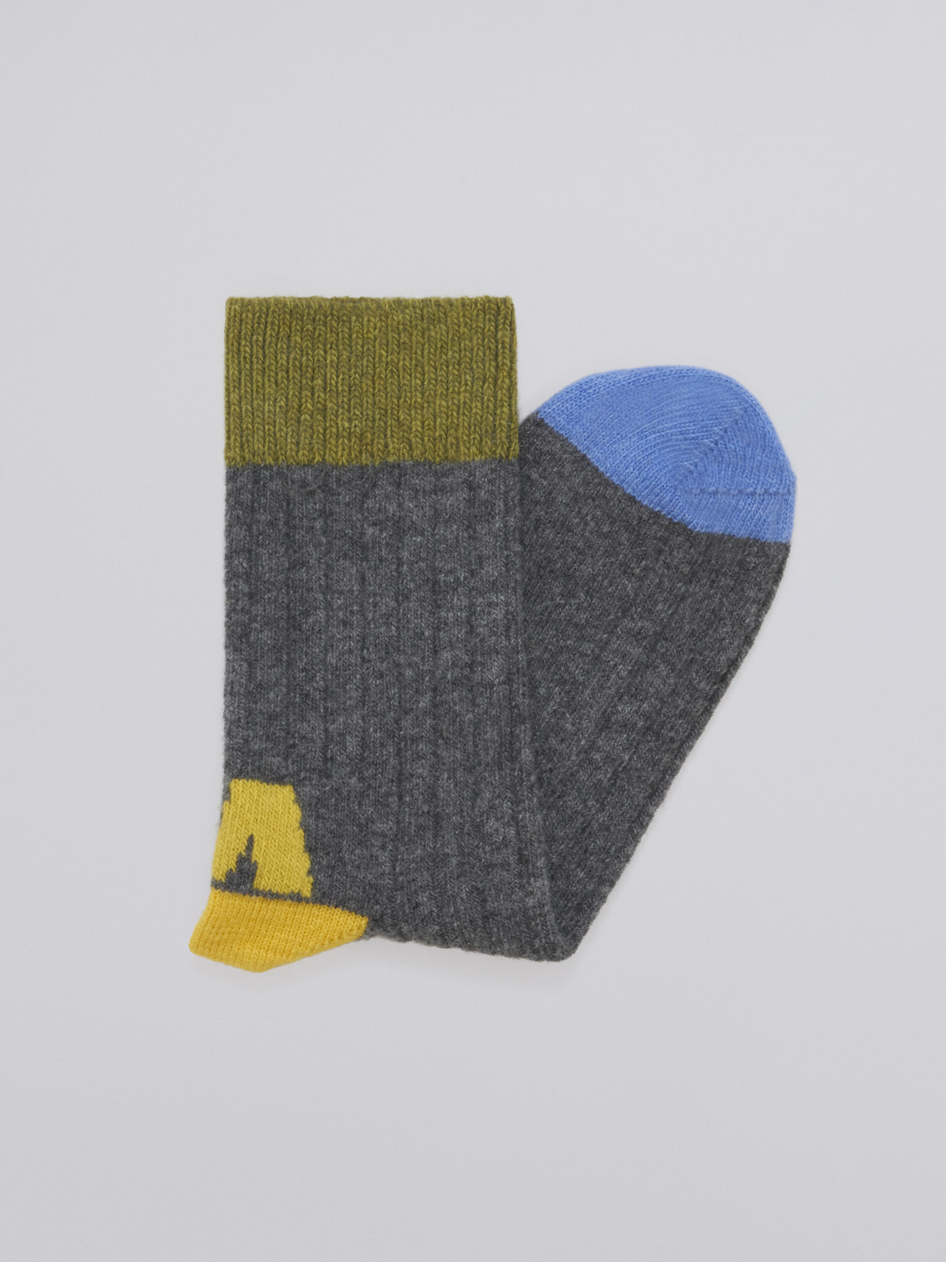 Grey wool sock with logo M jacquard - Socks - Image 2