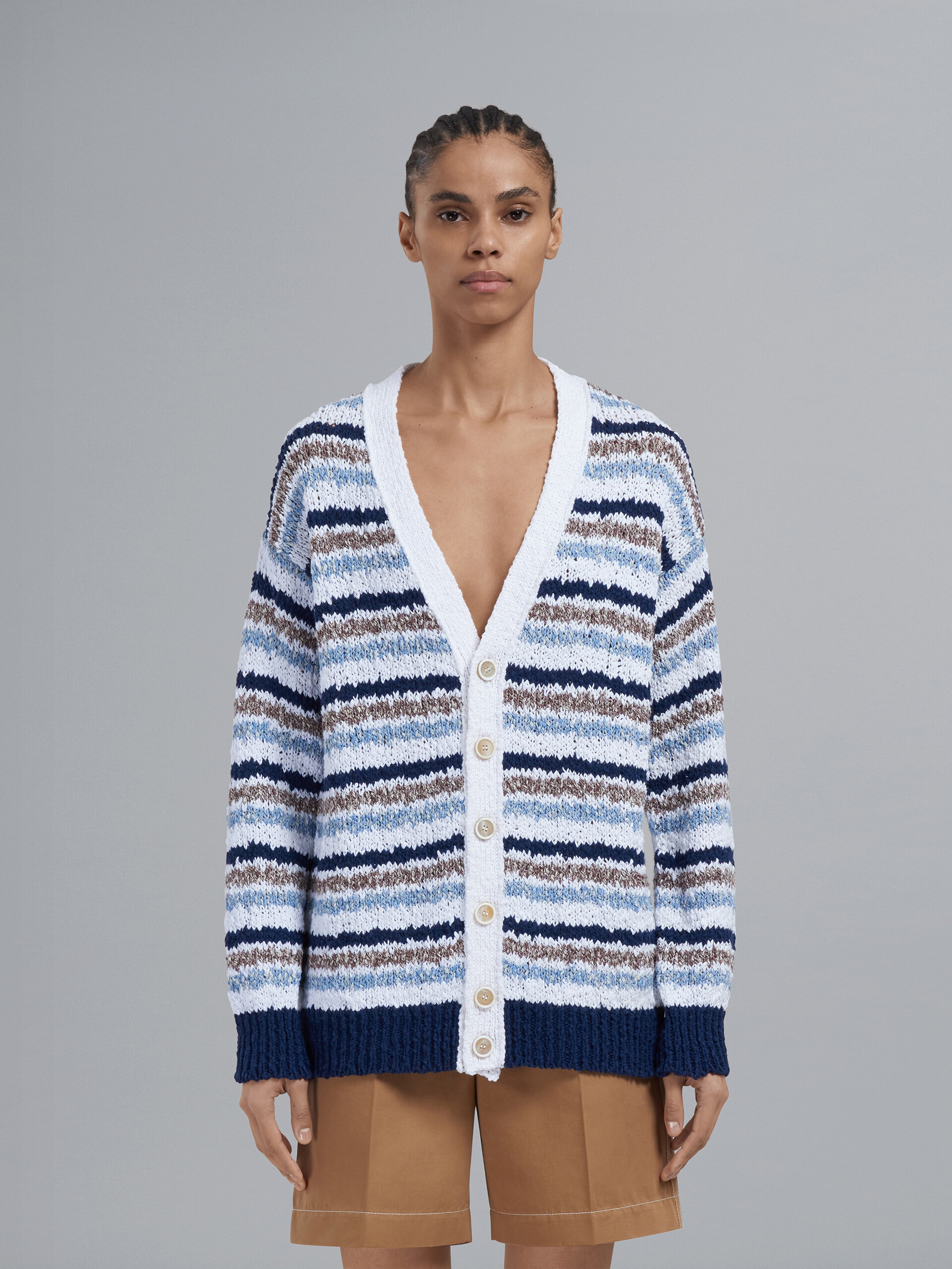 Striped cotton cardigan - Pullovers - Image 2