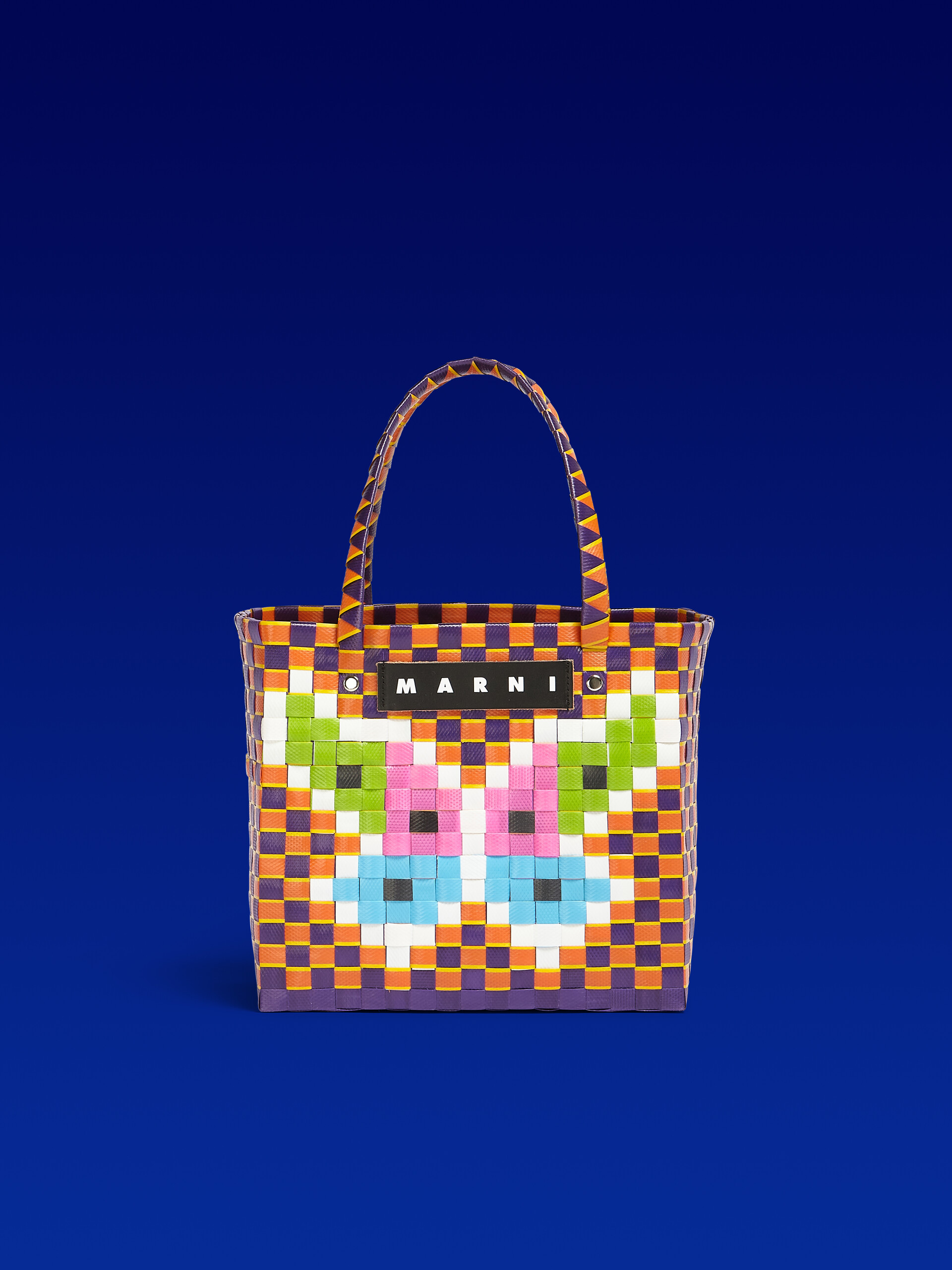 MARNI MARKET FLOWER MINI BASKET bag in orange butterfly motif - Shopping Bags - Image 1