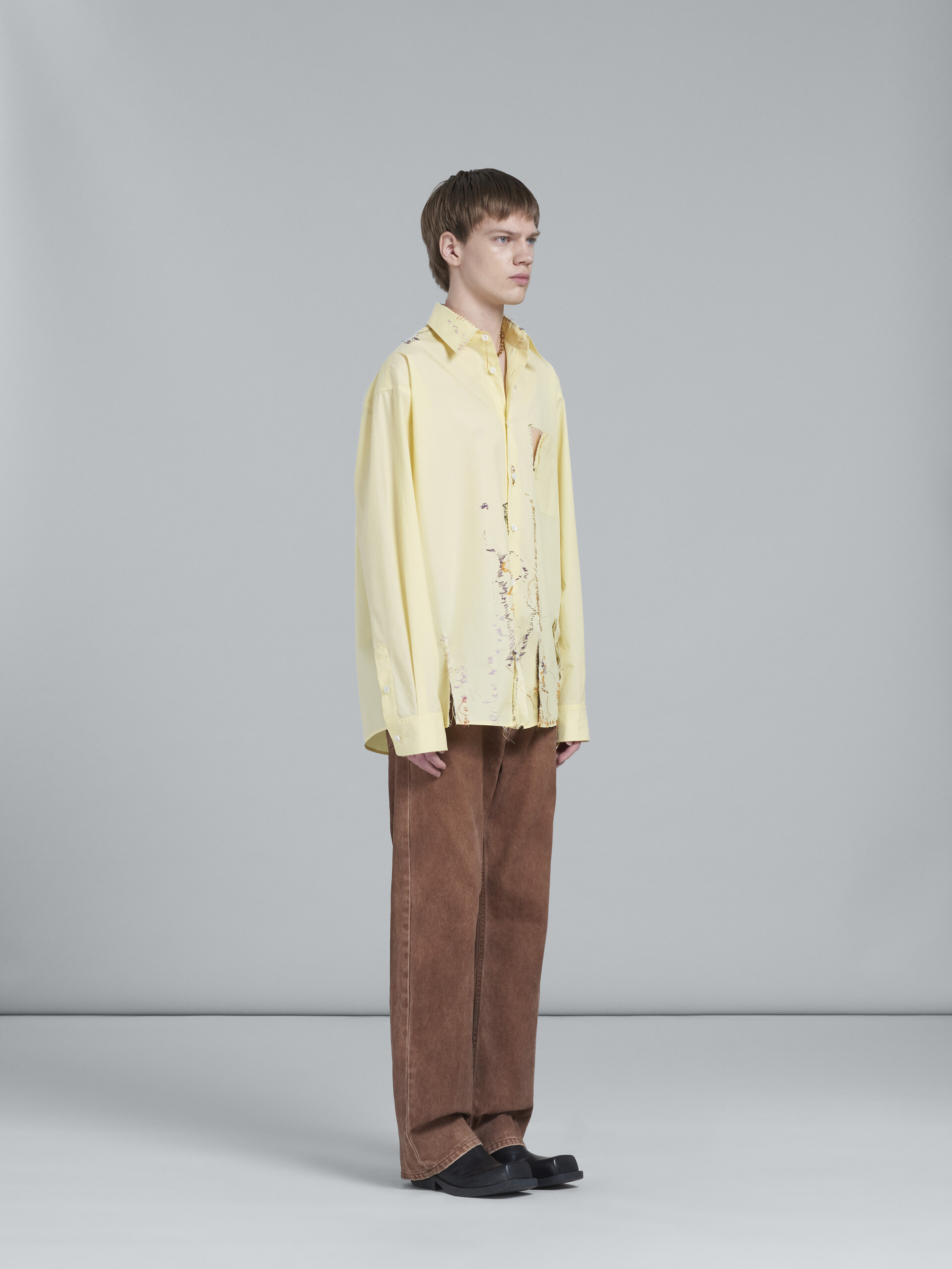 릴렉스 핏 티어스 장식 옐로우 코튼 셔츠 - Shirts - Image 5