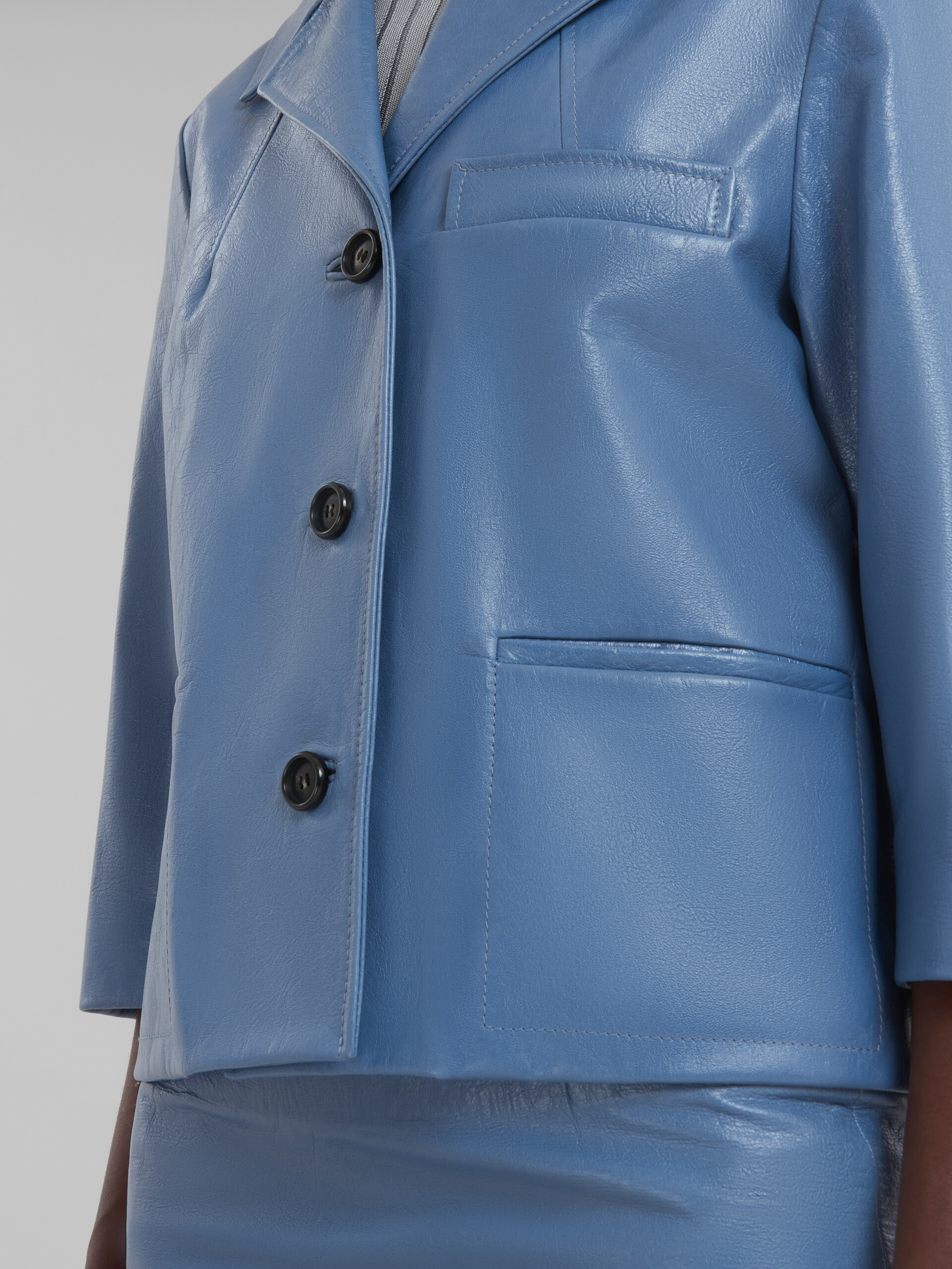 블루 샤이니 가죽 재킷 - Jackets - Image 5
