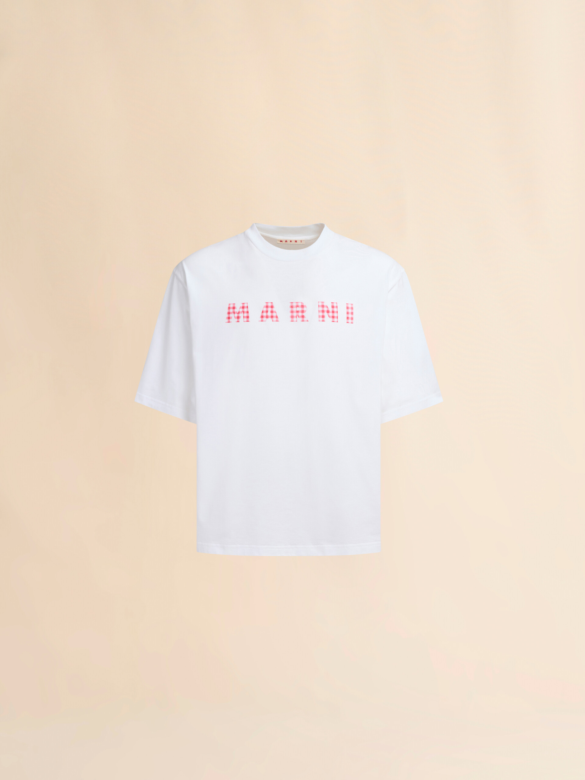 Crew neck T-shirt with checked Marni logo - Shirts - Image 1