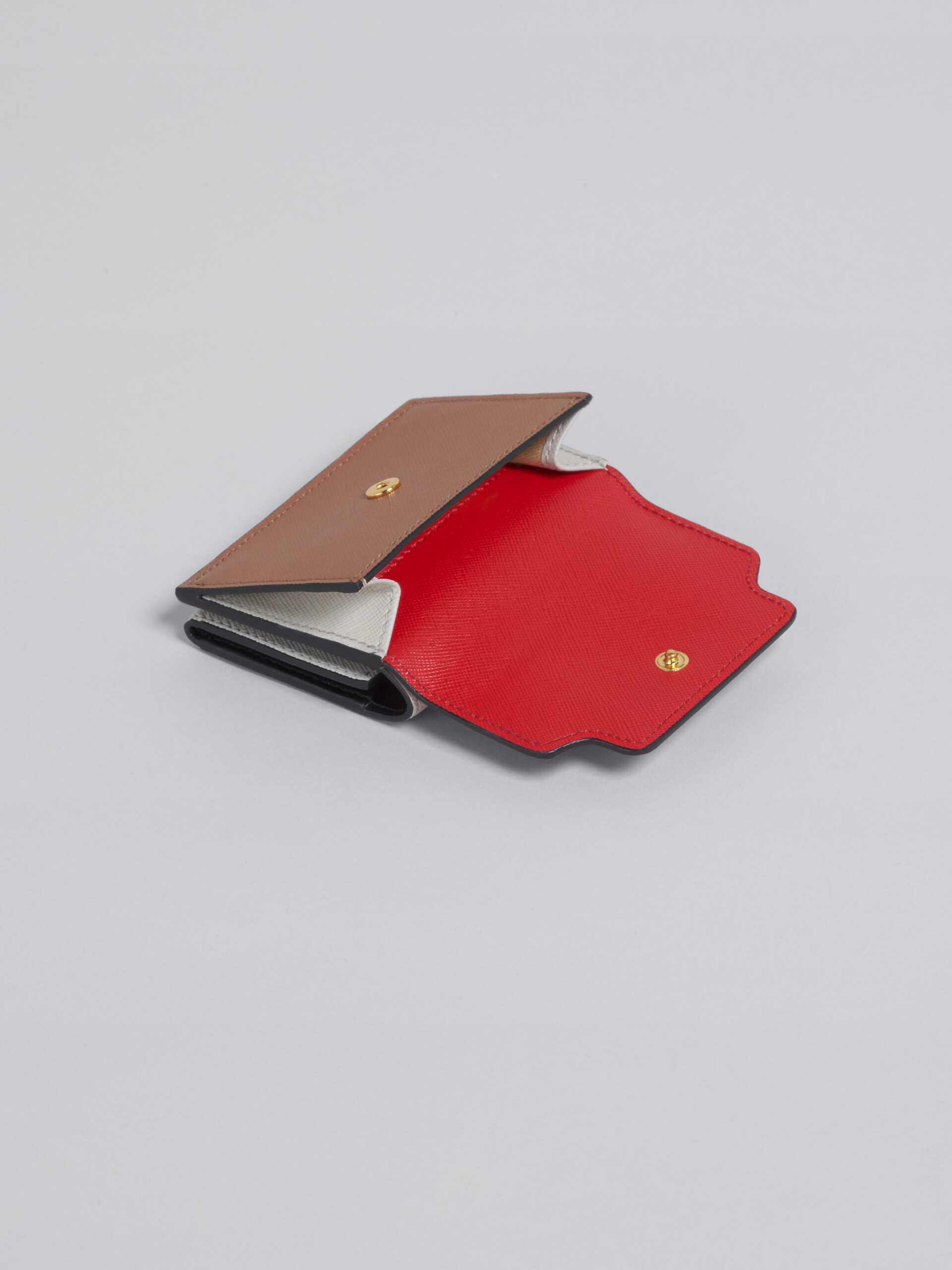 Brown red and white saffiano leather tri-fold wallet - Wallets - Image 5