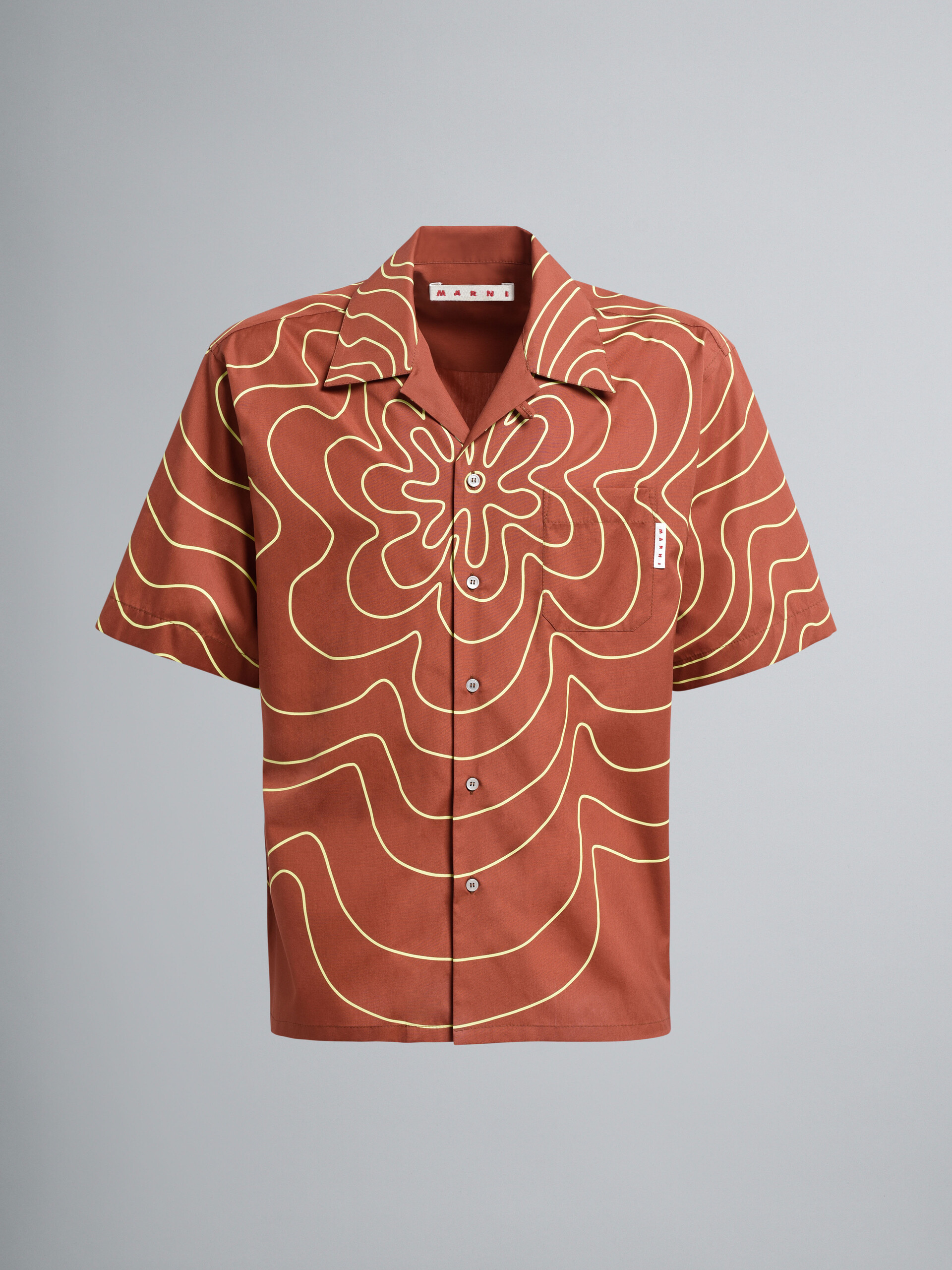 Orange brown Vibrating Flower poplin bowling shirt - Shirts - Image 1