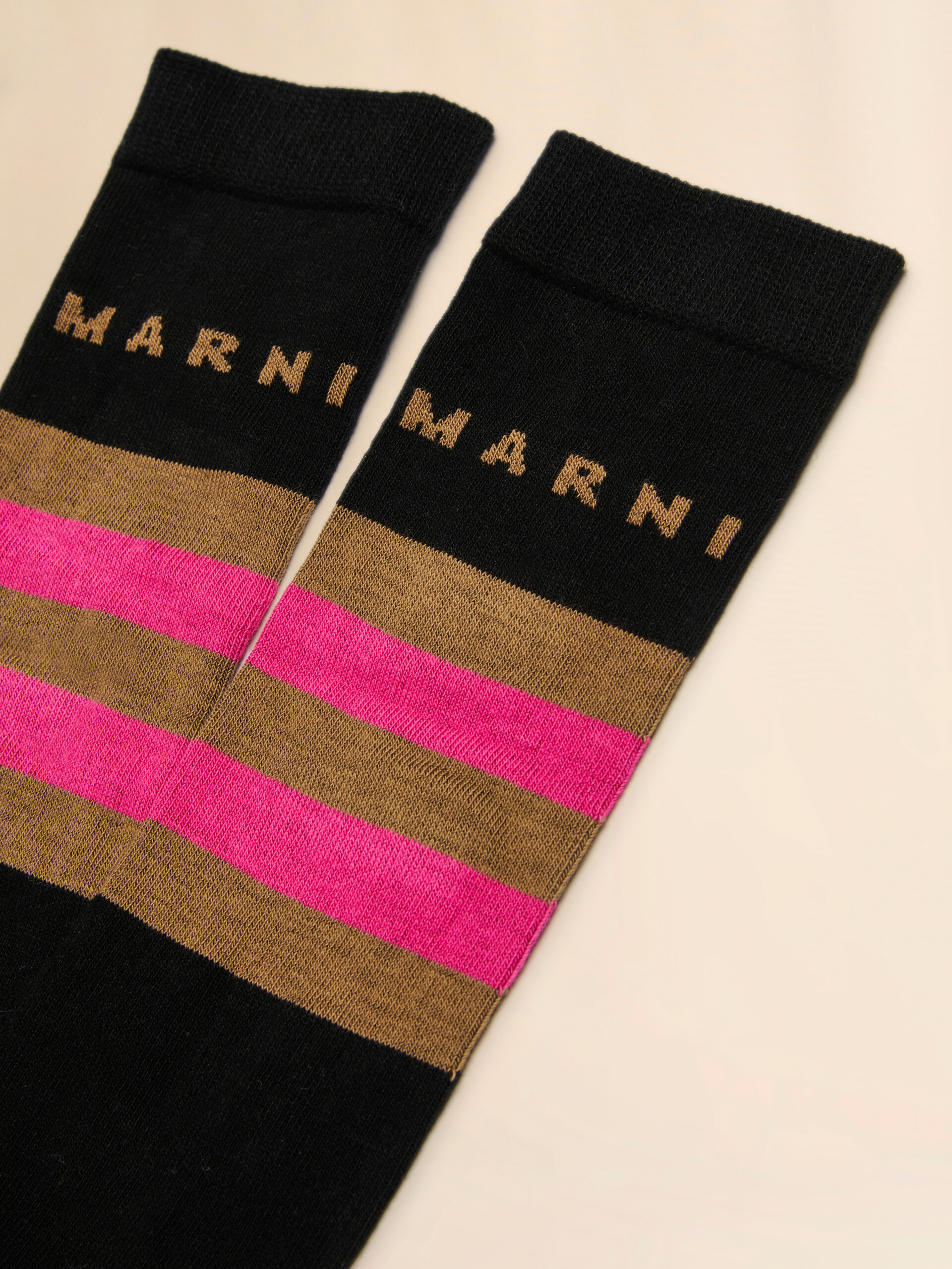 Grey melange cotton-nylon socks with contrast stripes - Socks - Image 2