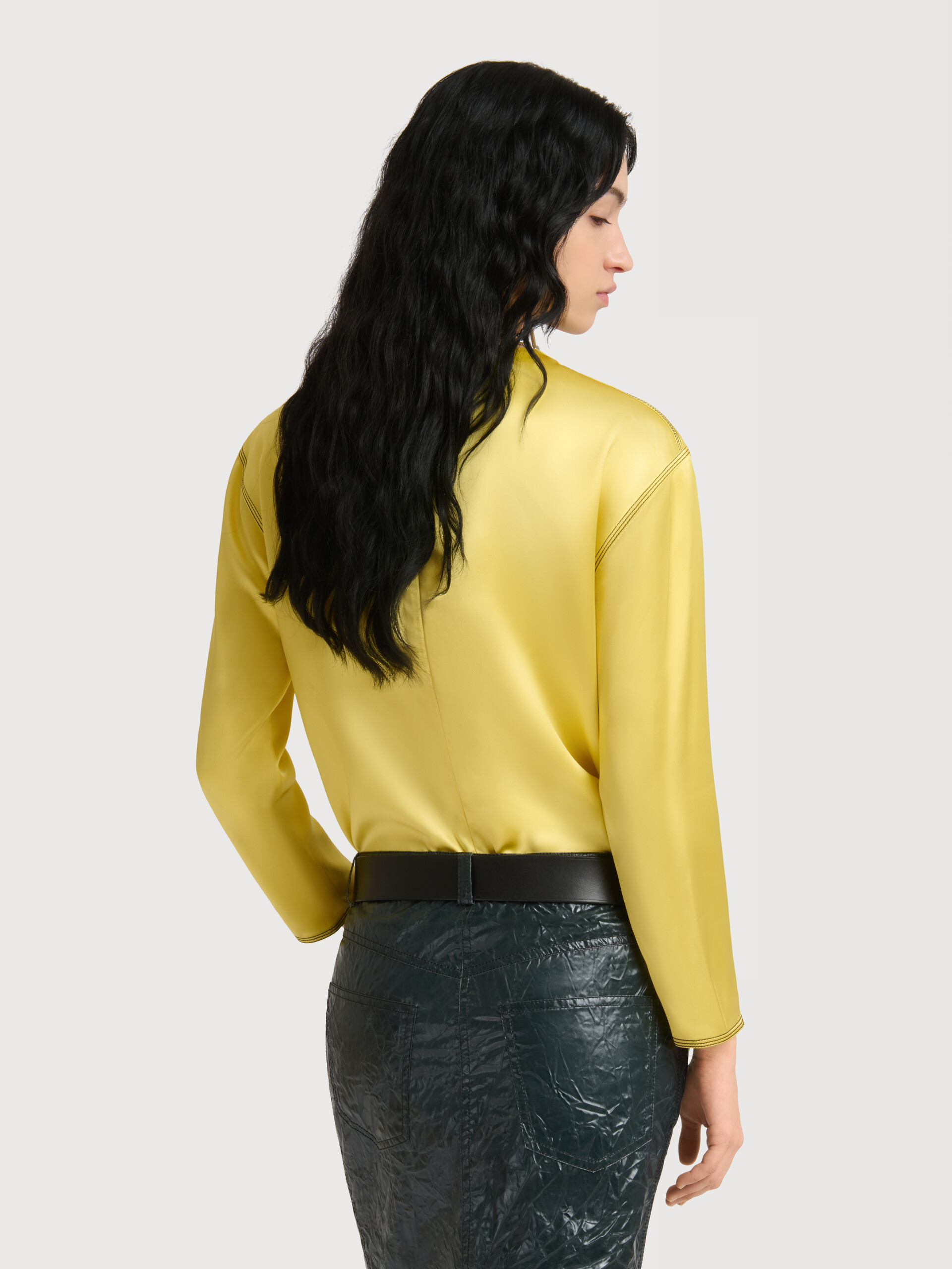 Yellow satin top with contrast stitching - Shirts - Image 5