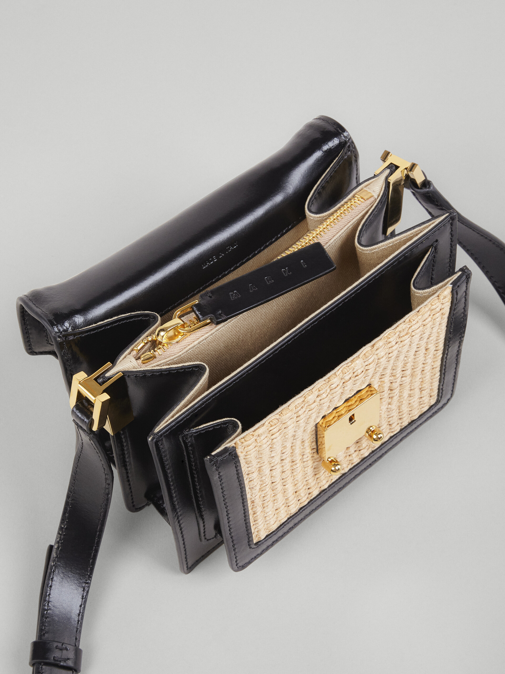 Black calf and raffia TRUNK SOFT bag - Shoulder Bag - Image 5