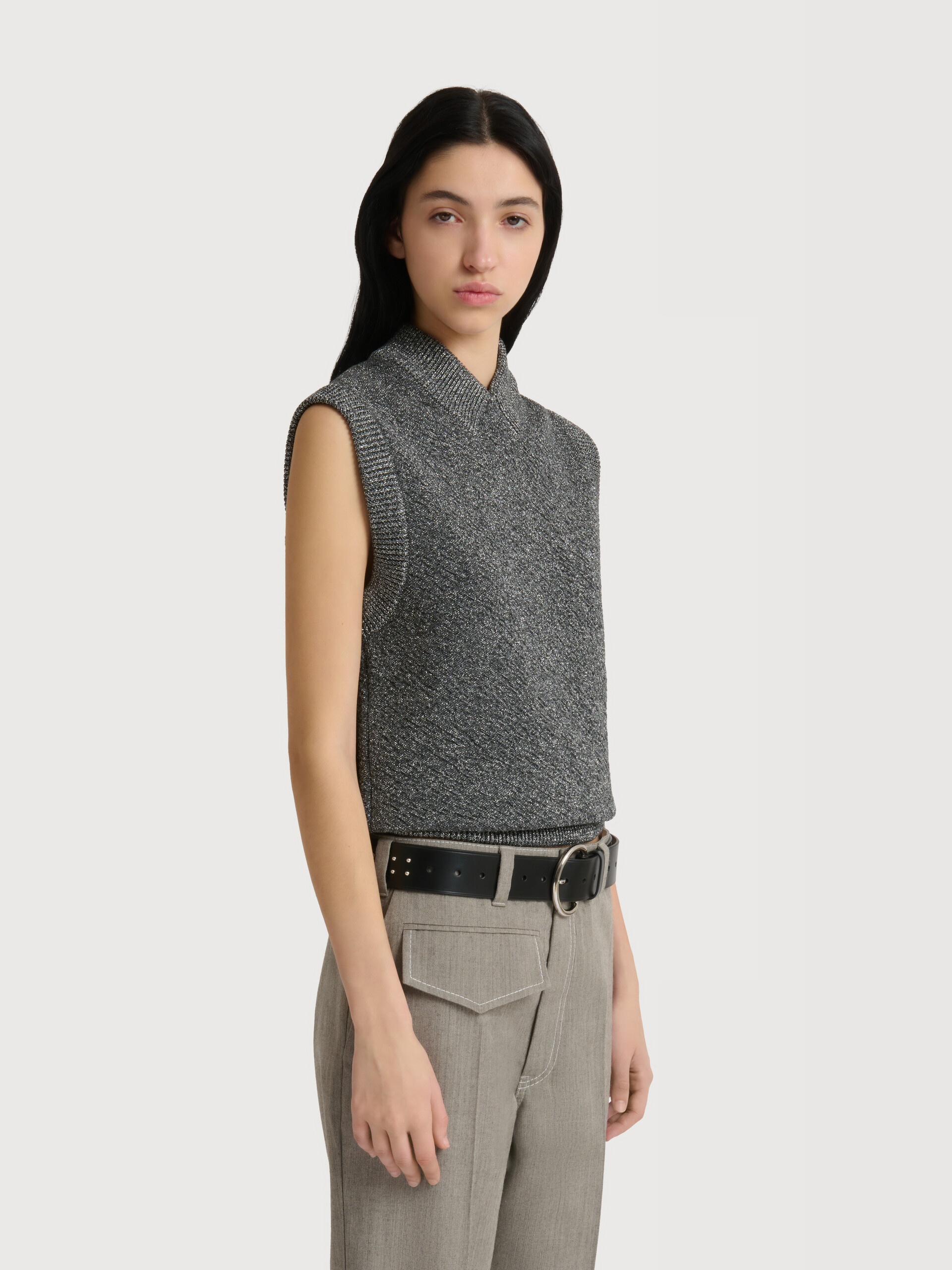 Grey wool vest with lurex detailing - Pullovers - Image 3