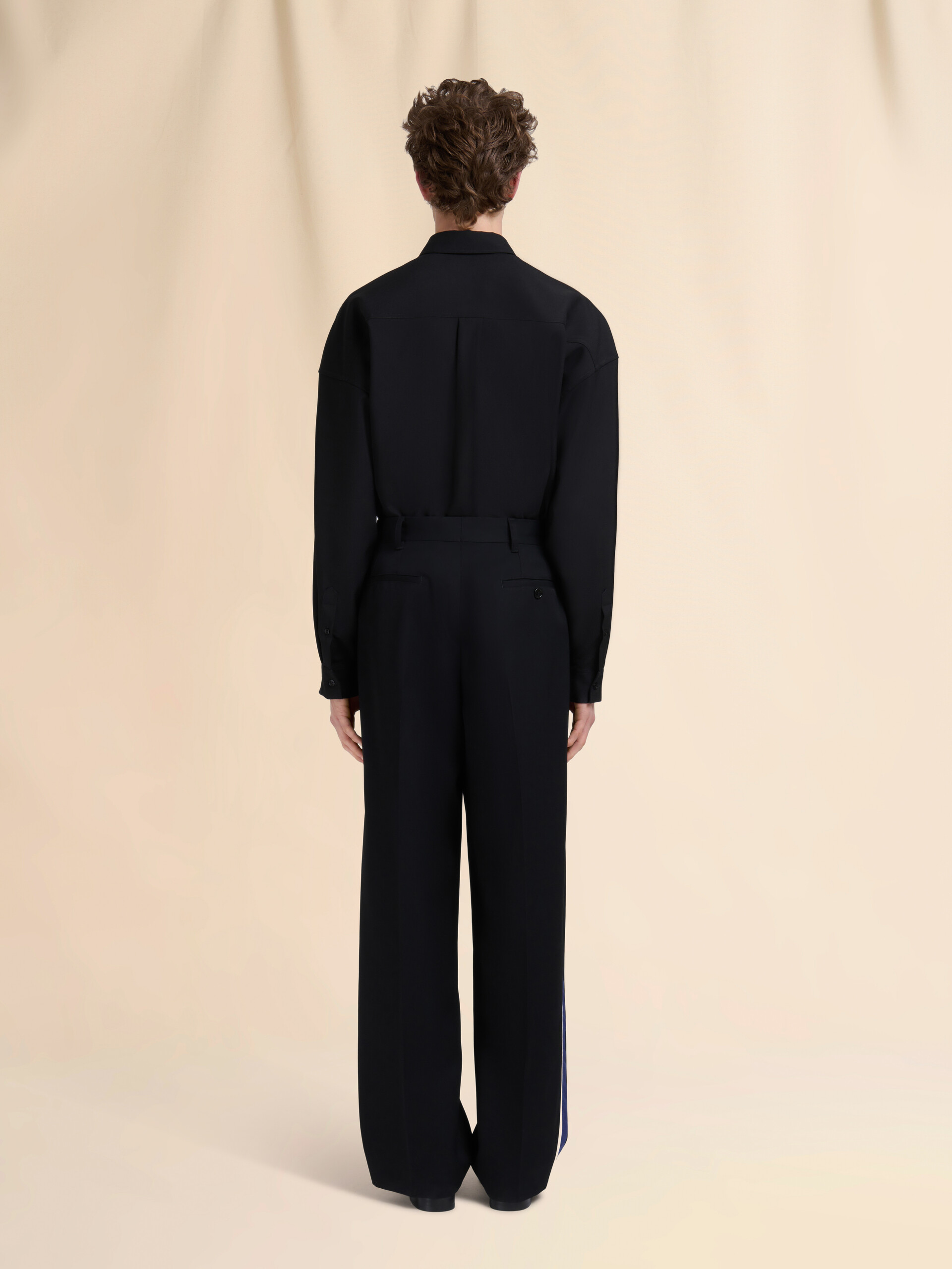 Black wool trousers with bicolour side bands - Pants - Image 3