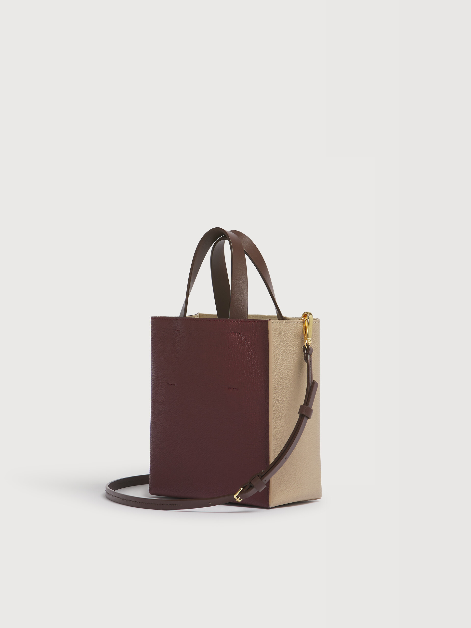 Taupe, burgundy and brown leather Museo Soft mini bag - Shopping Bags - Image 2