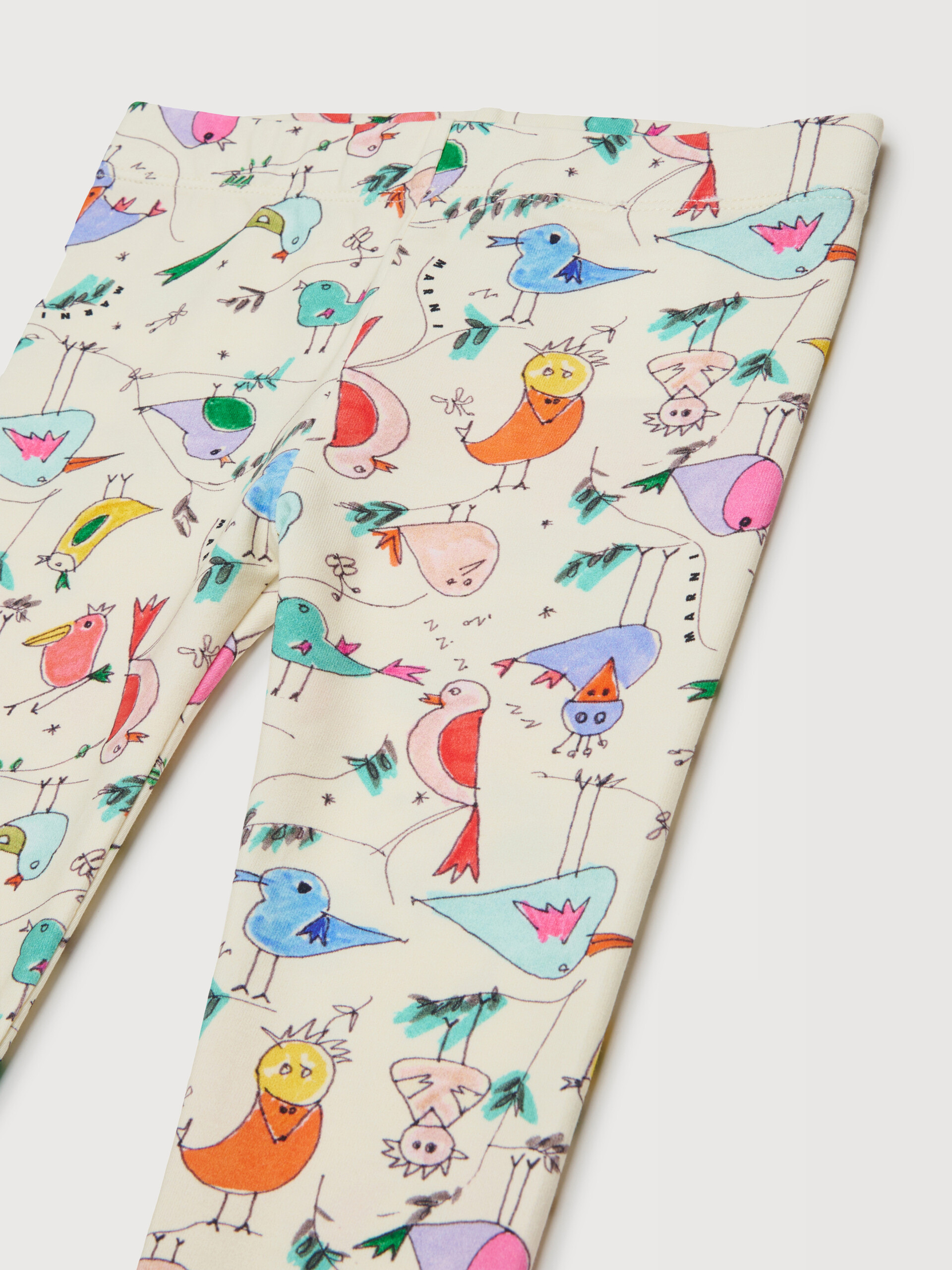 Off-white stretch cotton leggings with bird print - Pants - Image 3