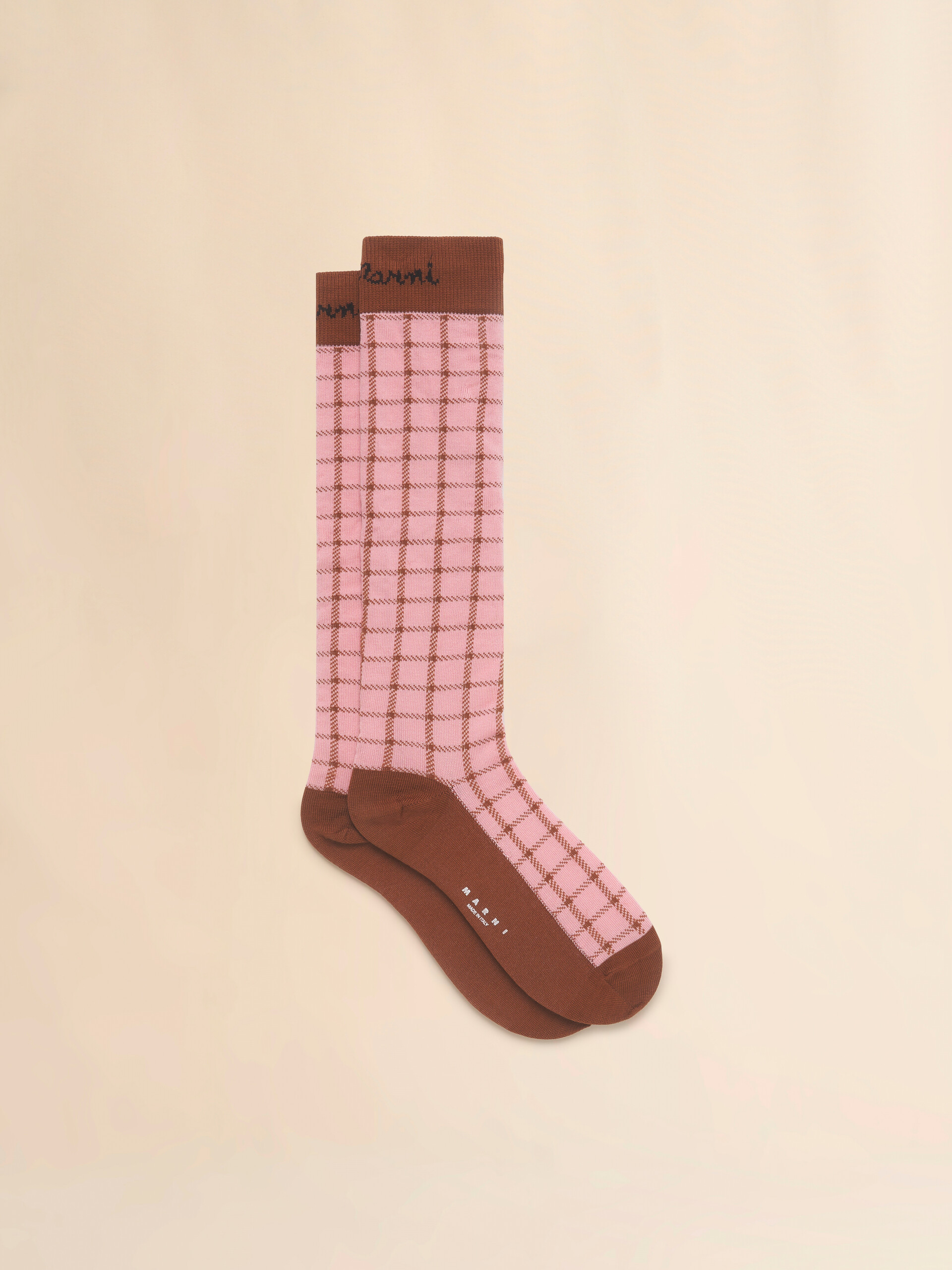 Calcetines de algodón rosa con estampado de cuadros - Calcetines - Image 1