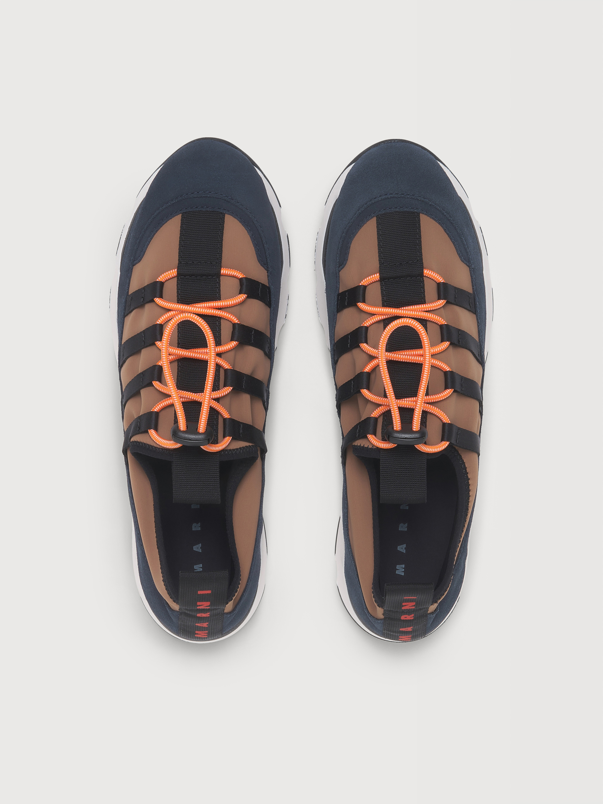 MARNI マルニ キャンバス スニーカー ブラウン ライトブラウン ブルー ライクラ製レースアップランニングスニーカー