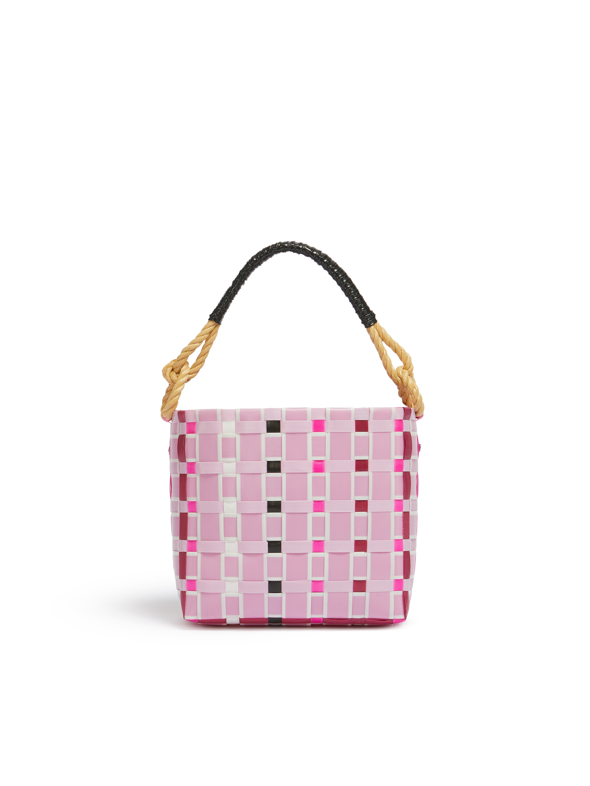 Pink checked Marni Market Sunday Basket Bag - Shopping Bags - Image 3