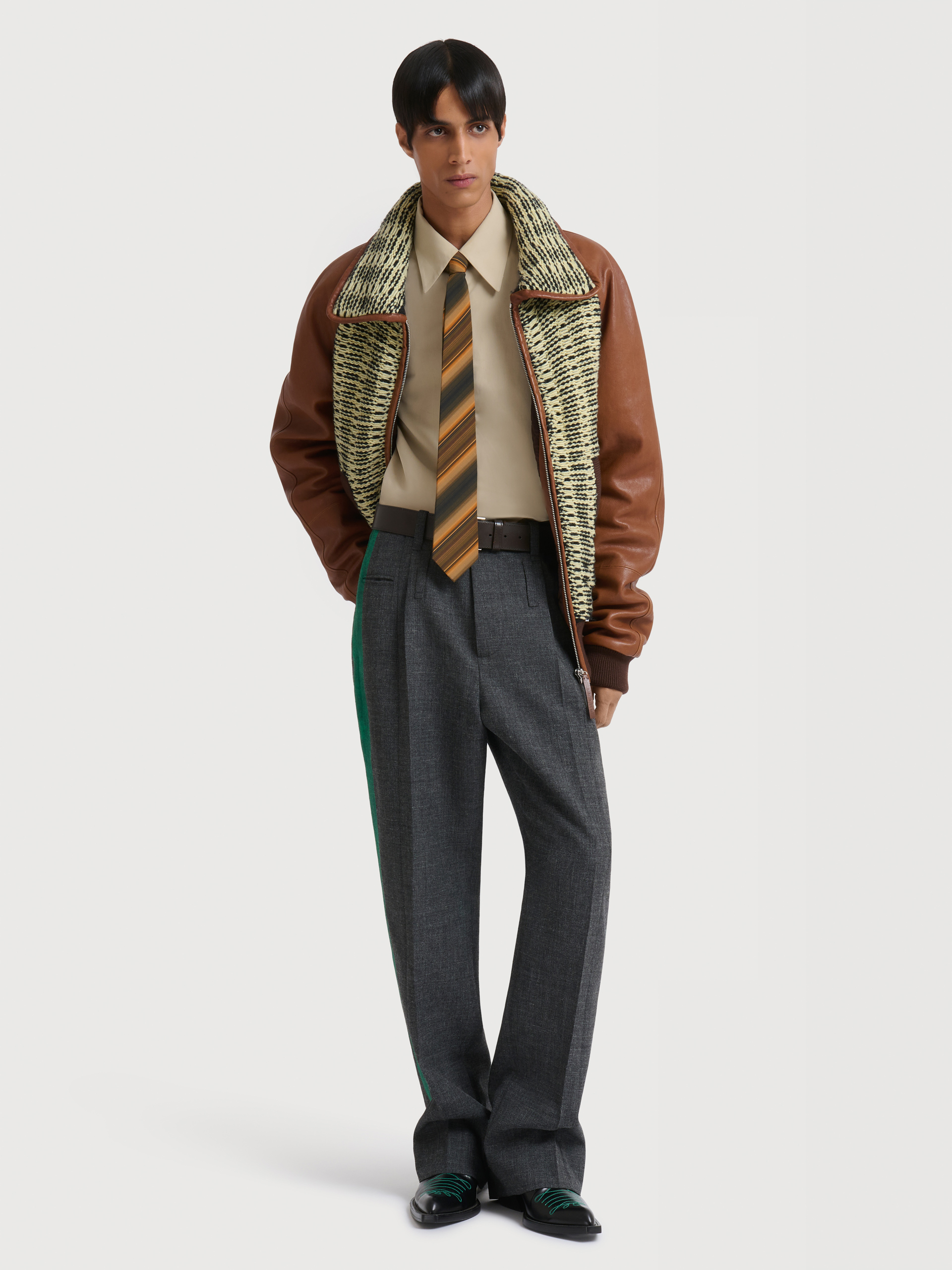 Grey British wool trousers with side stripes - Pants - Image 2