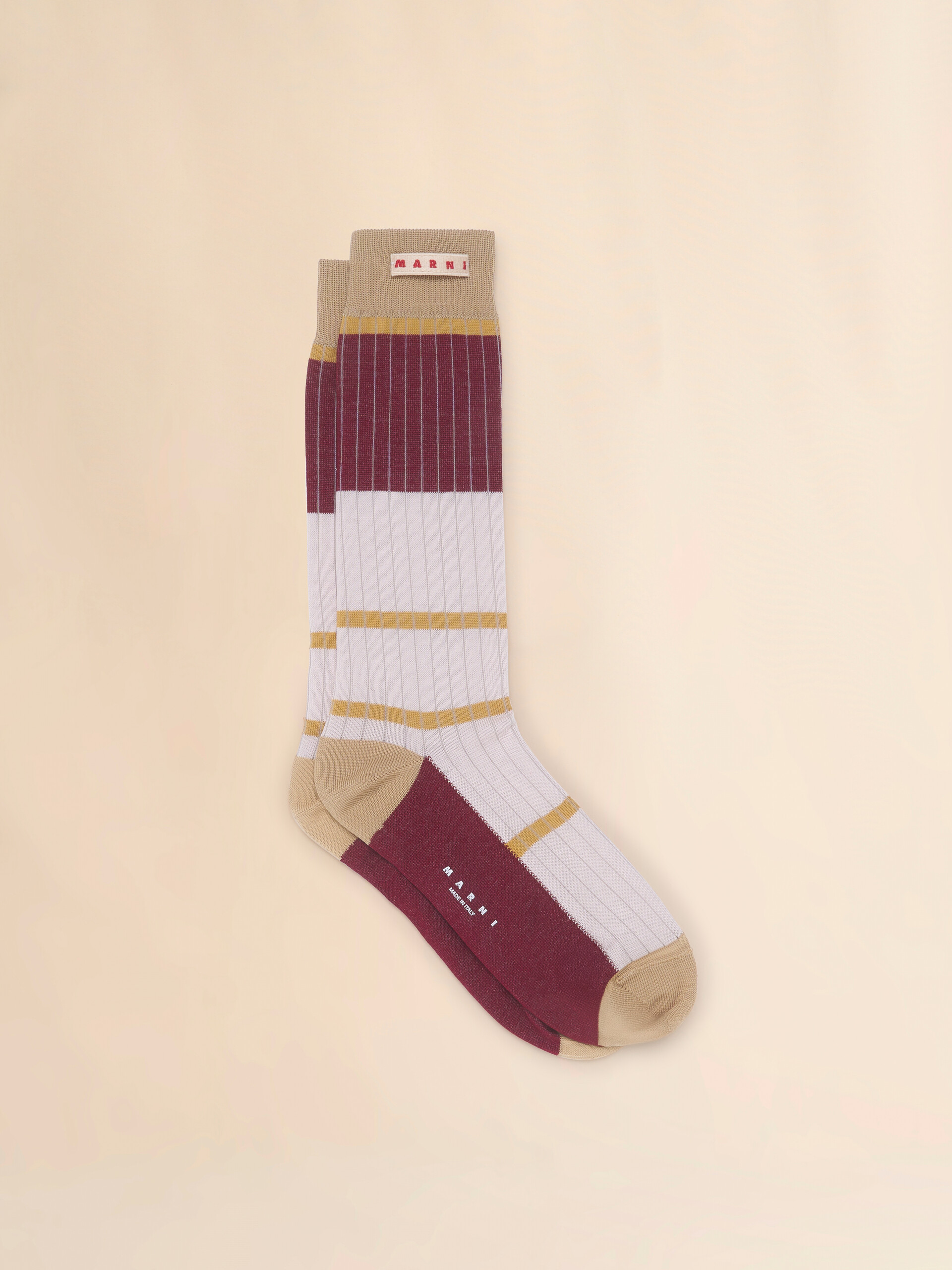 Pink and beige cotton socks with logo label - Socks - Image 1