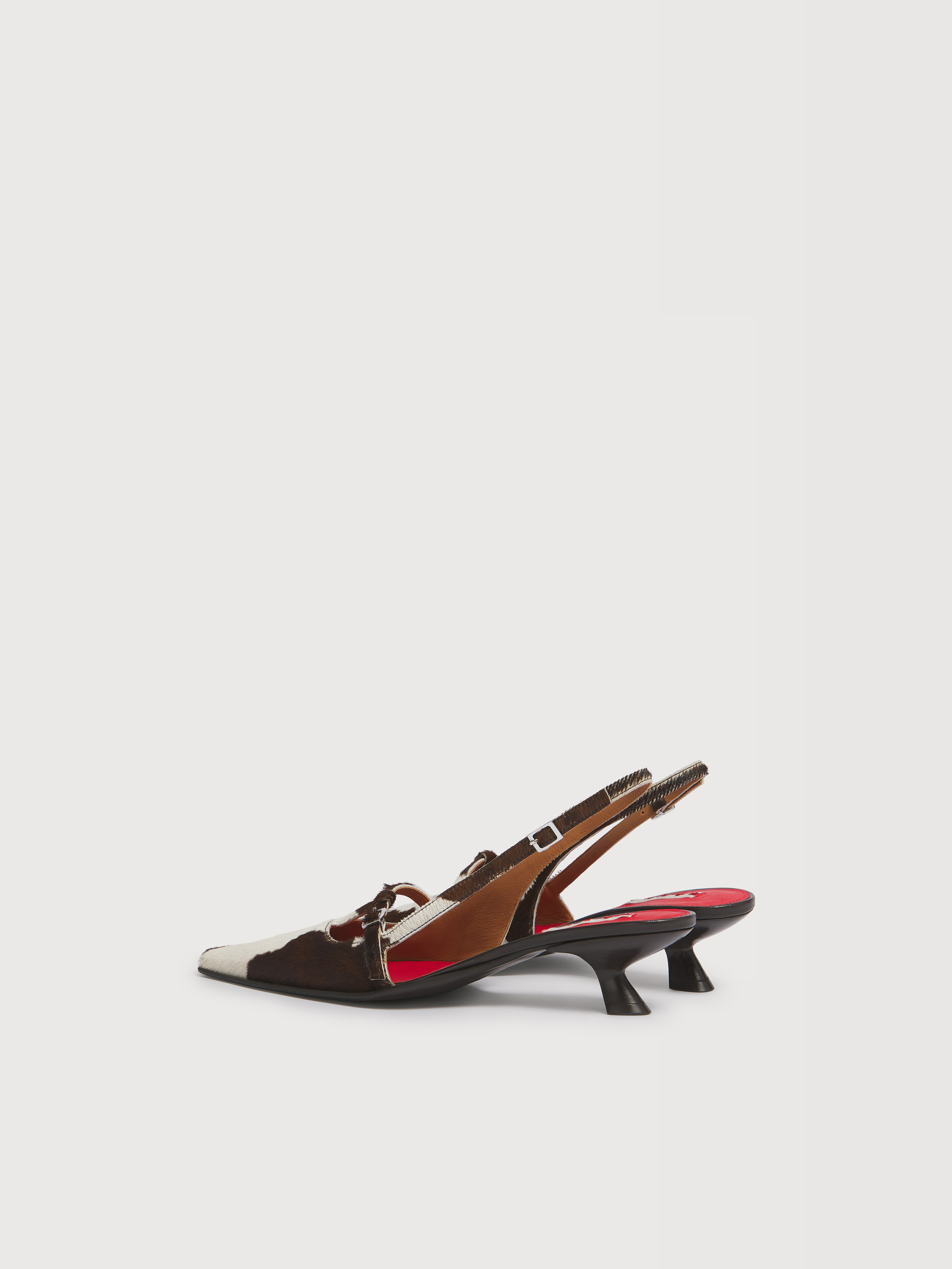 White and brown cow-print ponyhair T-bar slingback - Pumps - Image 3