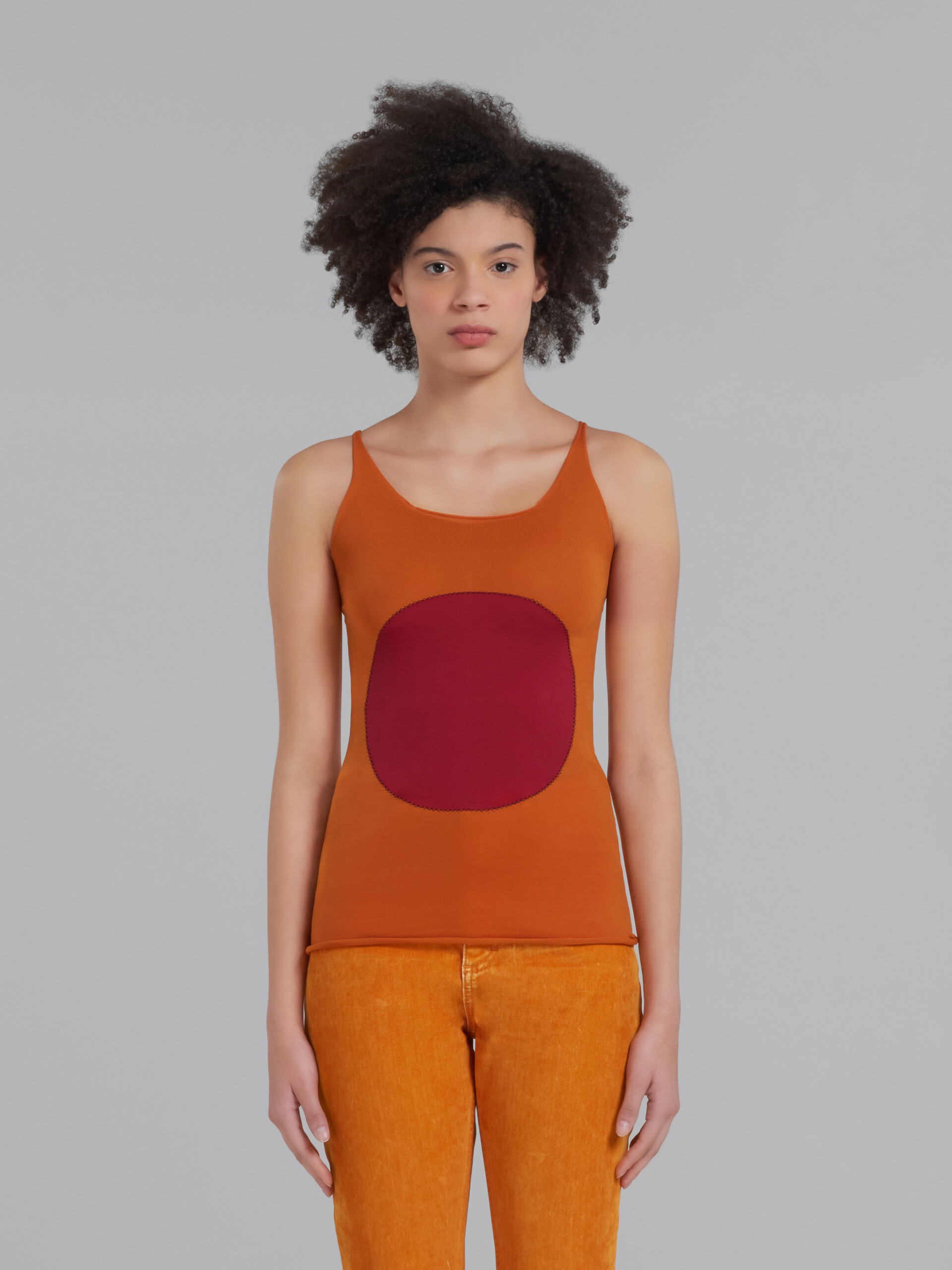 Orange stretch nylon tank top with inlay - Shirts - Image 2