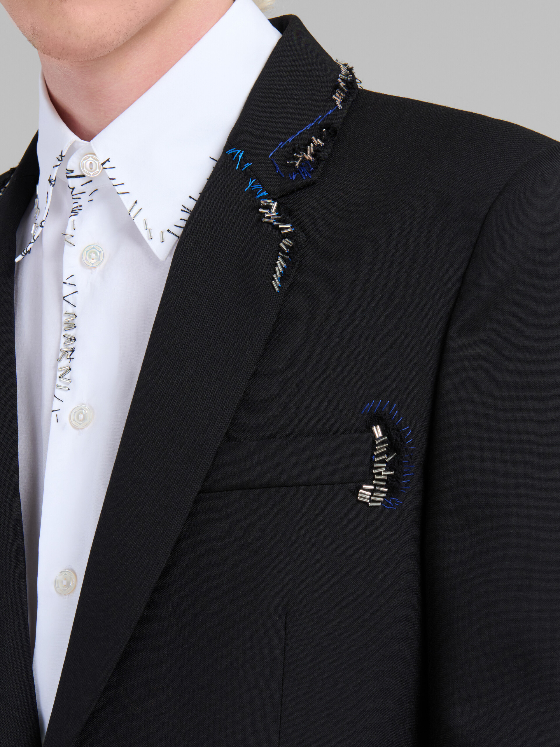 Black wool jacket with bead mending - Jackets - Image 5