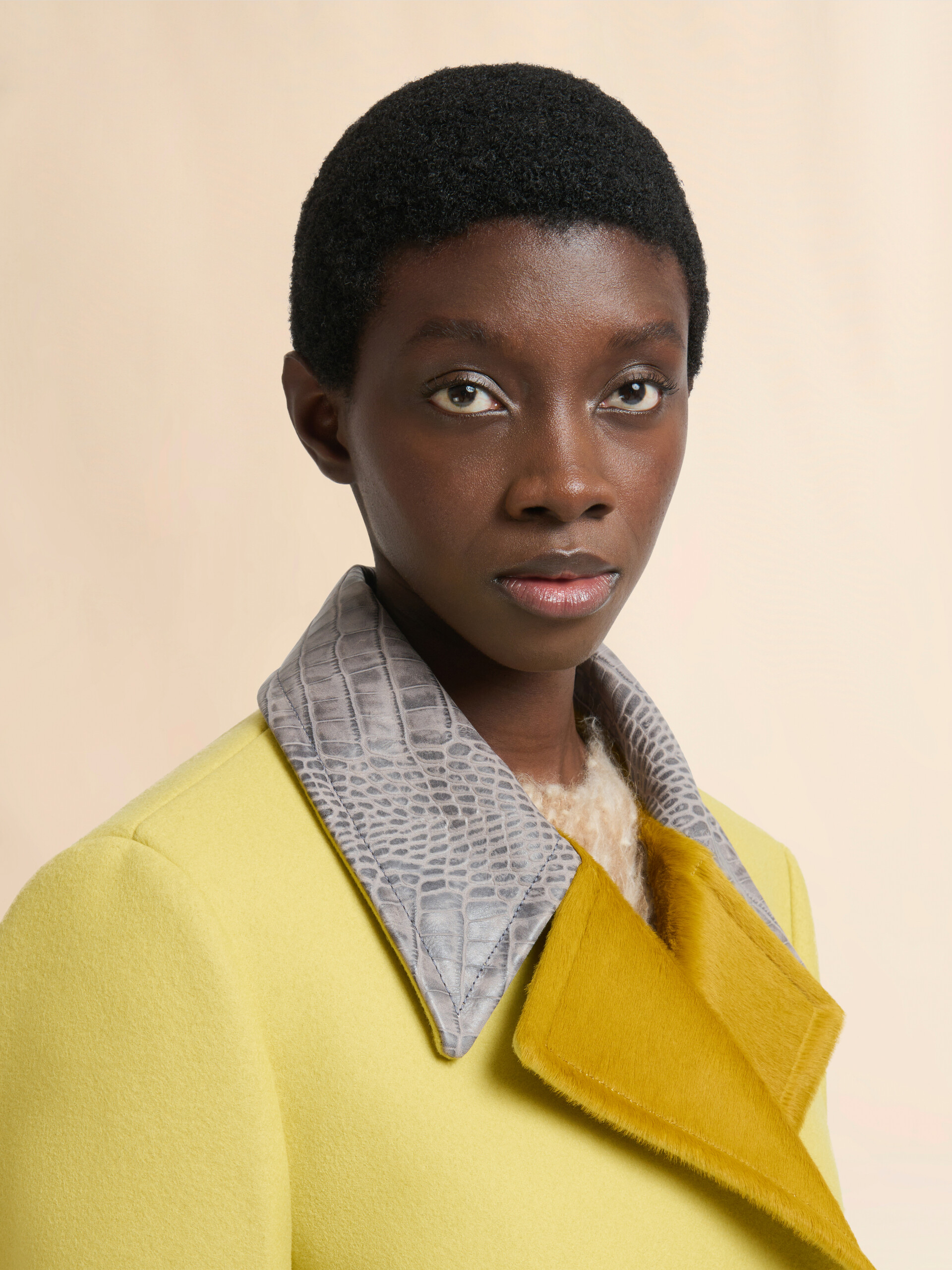 Yellow wool felt jacket with leather details - Jackets - Image 4