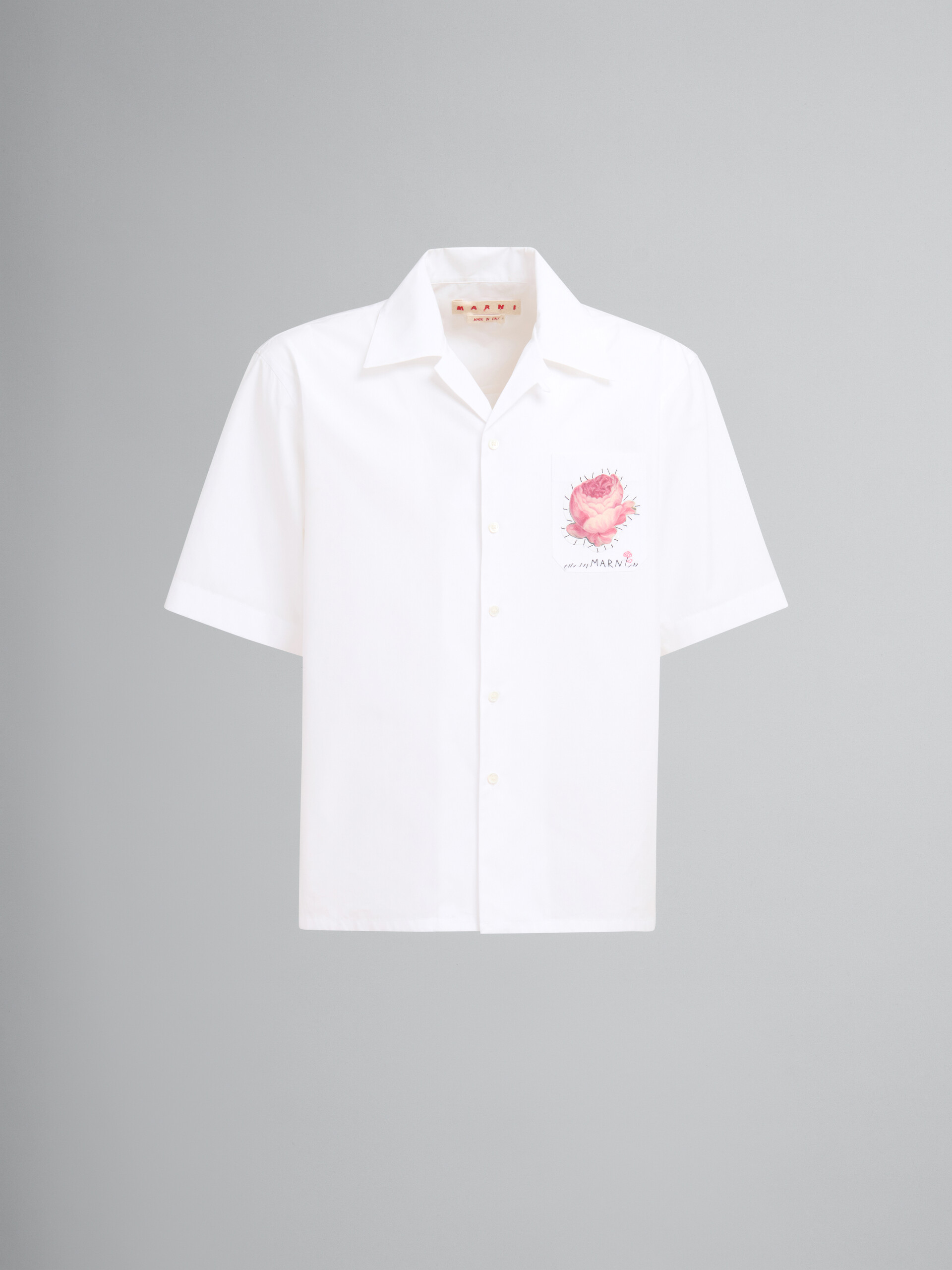 Chemise de bowling en popeline biologique blanche avec patch fleur - Chemises - Image 1