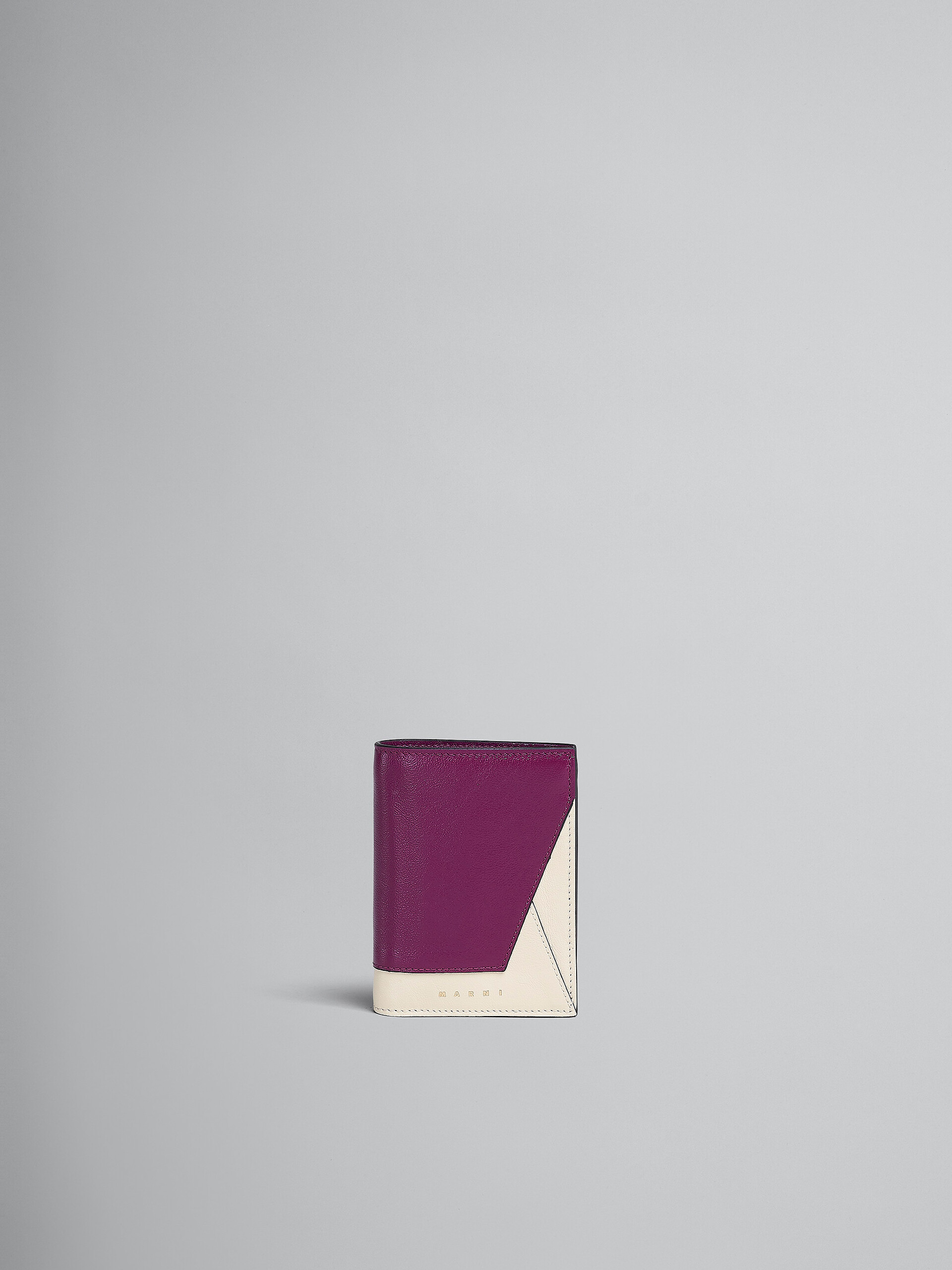 Portafoglio bi-fold in pelle viola e bianca - Portafogli - Image 1