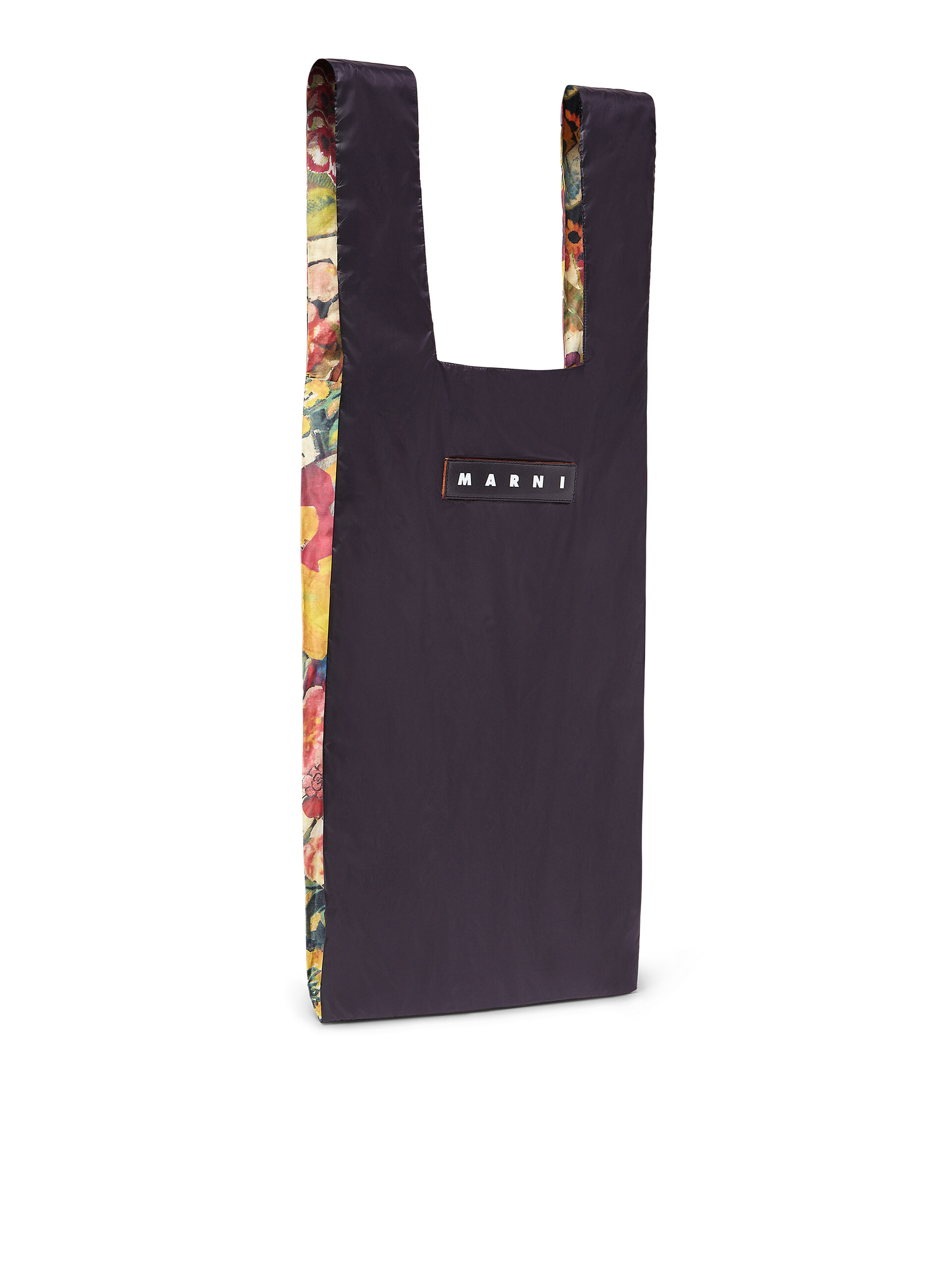 MARNI MARKET black shopping bag with floral print