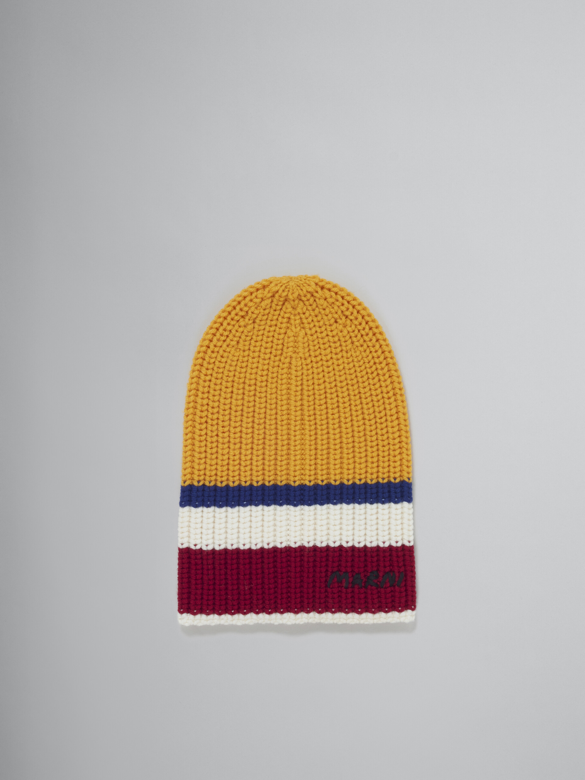 White ribbed wool beanie with maxi stripes - Hats - Image 1