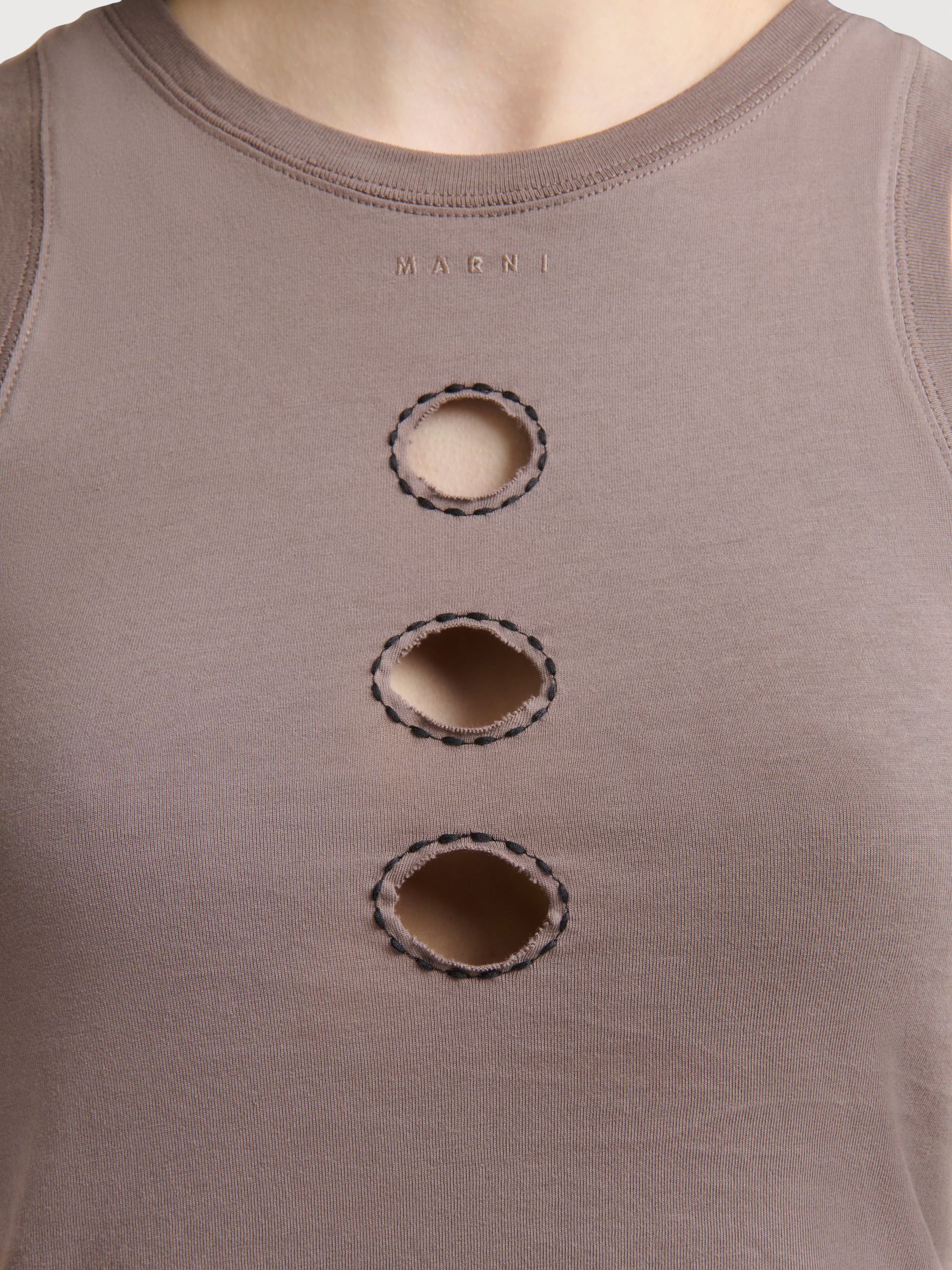 Grey cotton tank top with cut-out polka dots - T-shirts - Image 5