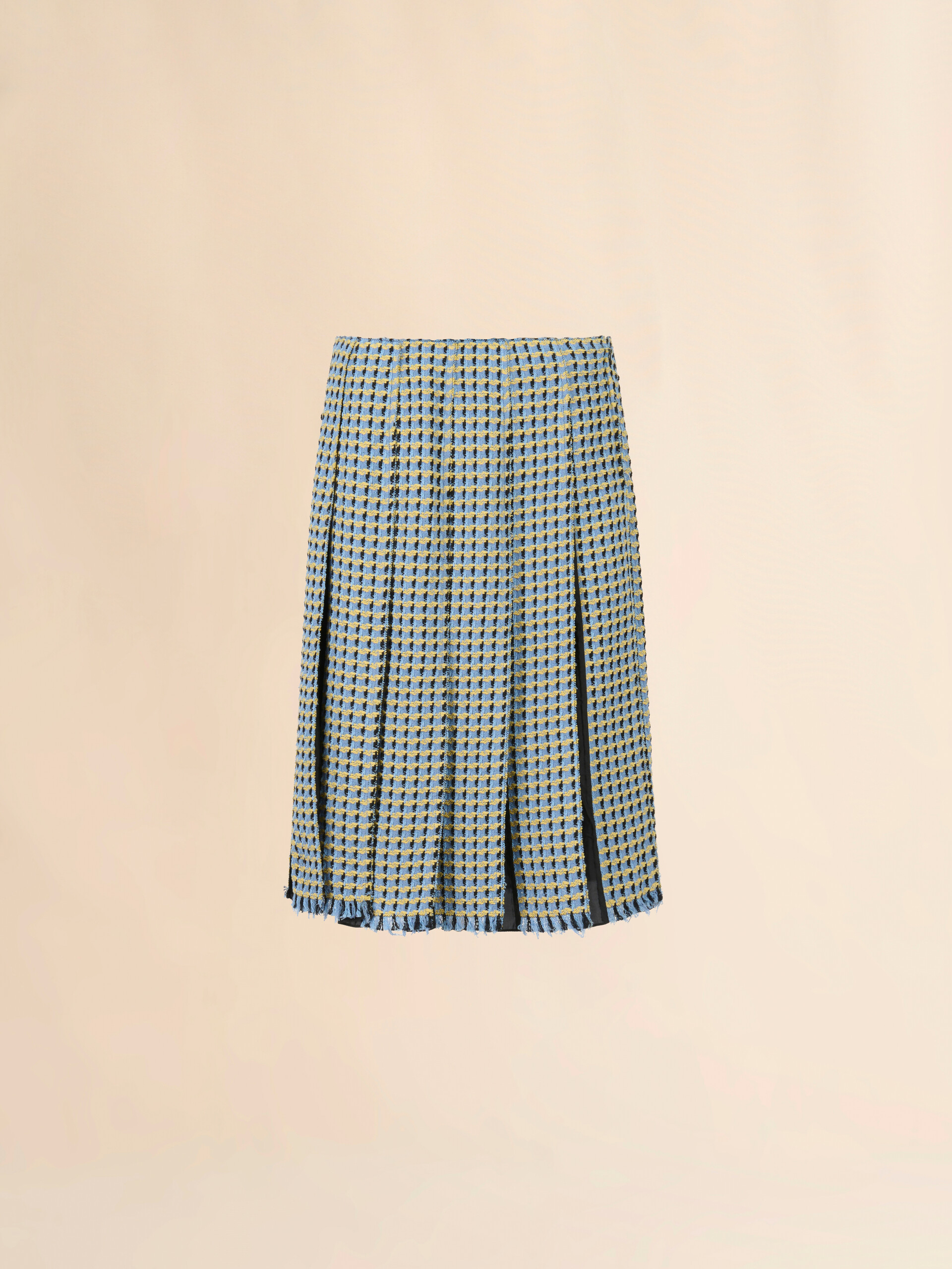 Blue cotton tweed-effect pleated skirt - Skirts - Image 1