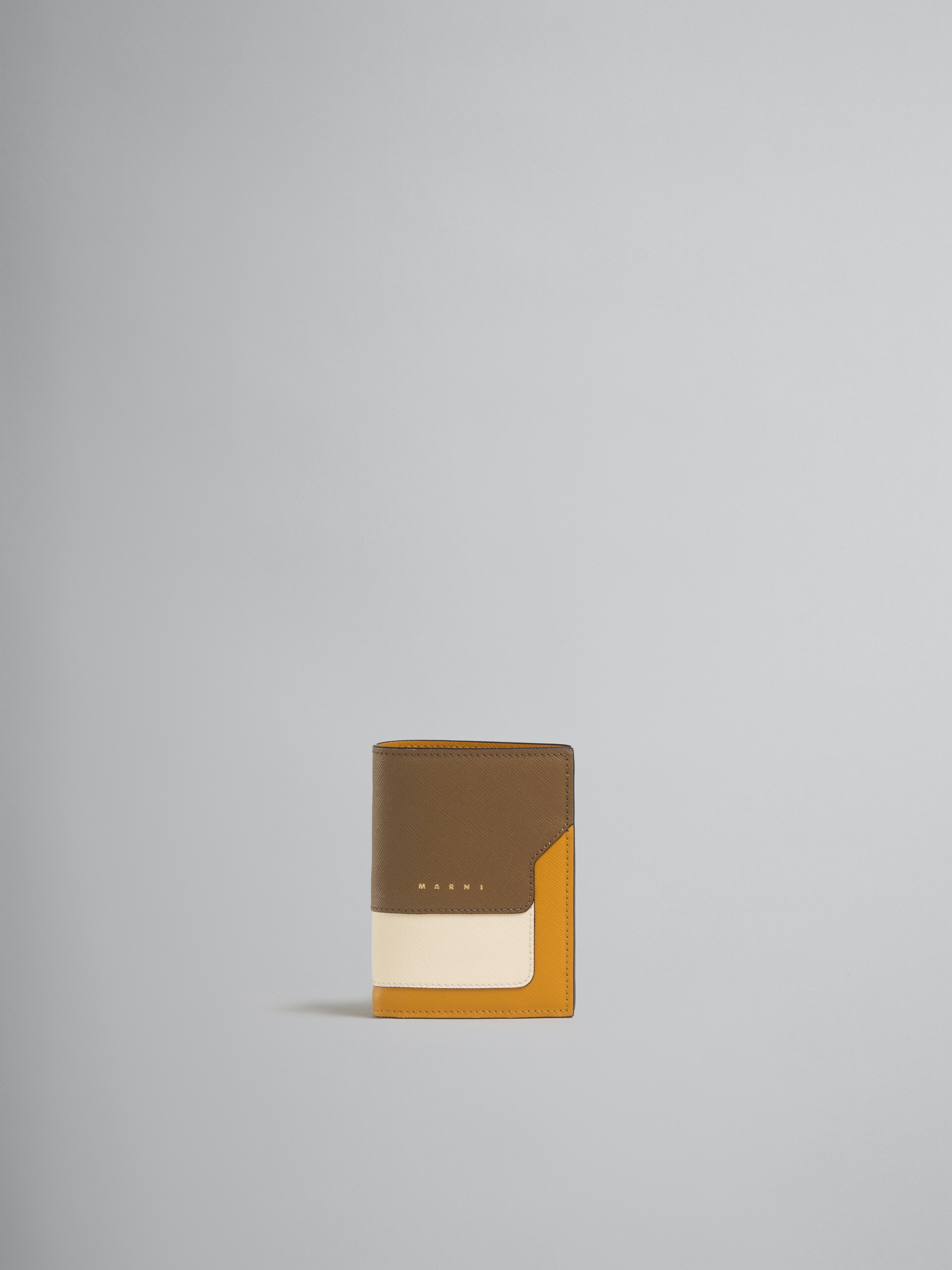 Brown white and orange saffiano leather bi-fold wallet | Marni