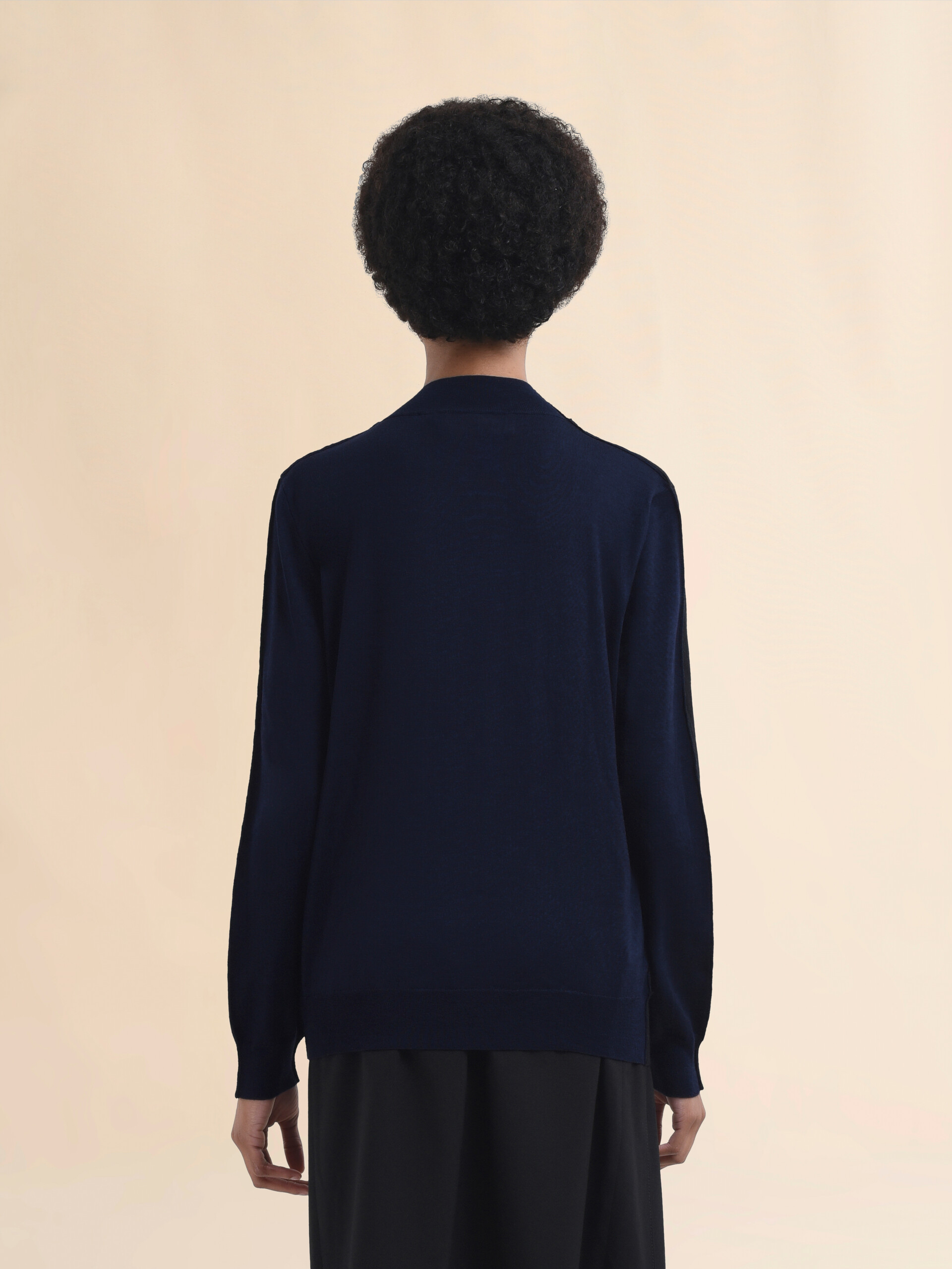 Black crew neck knitted jumper with contrasting back panel - Pullovers - Image 3