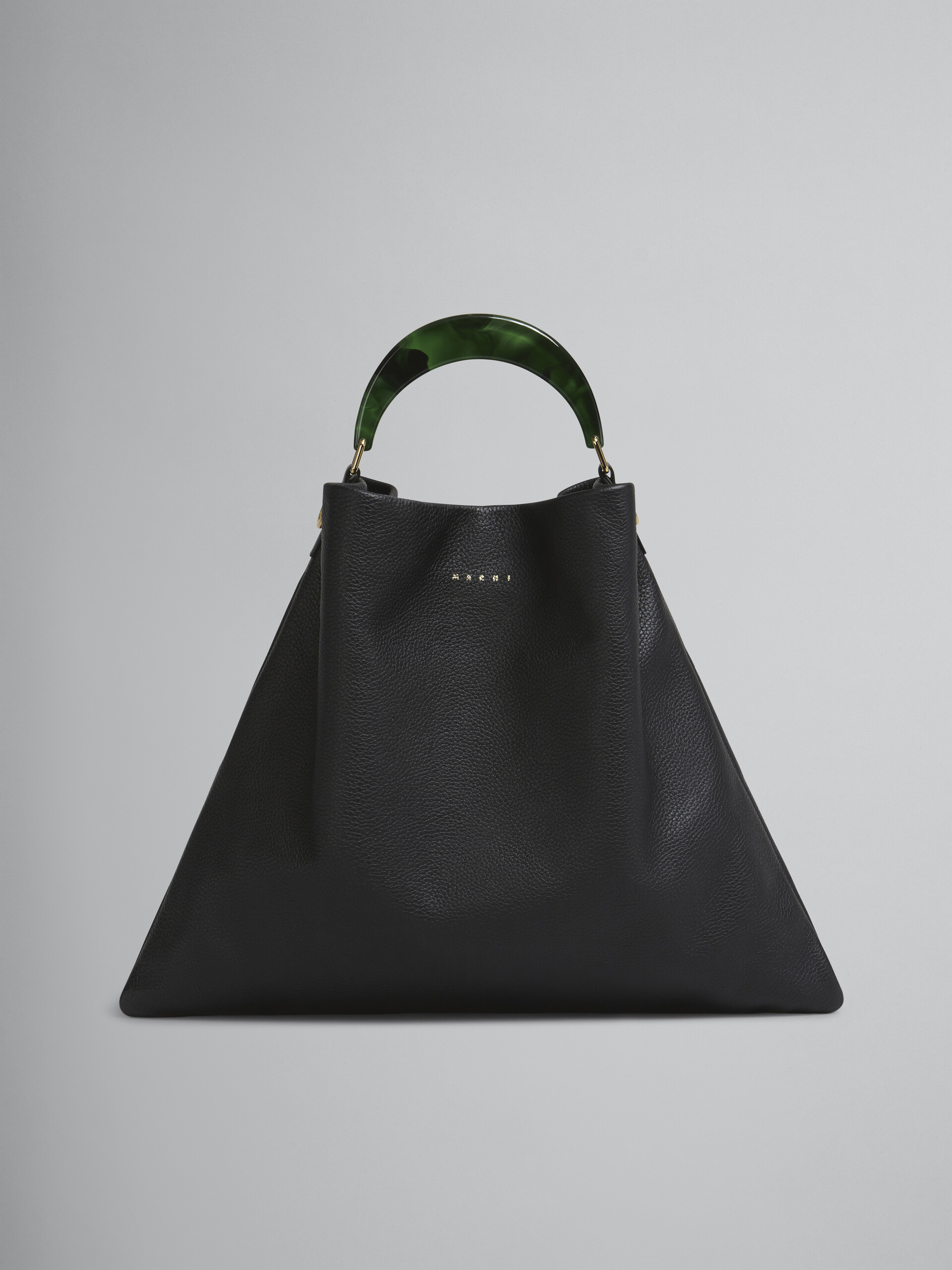 HOBO bag in black grained calfskin and resin handle - Shoulder Bags - Image 1