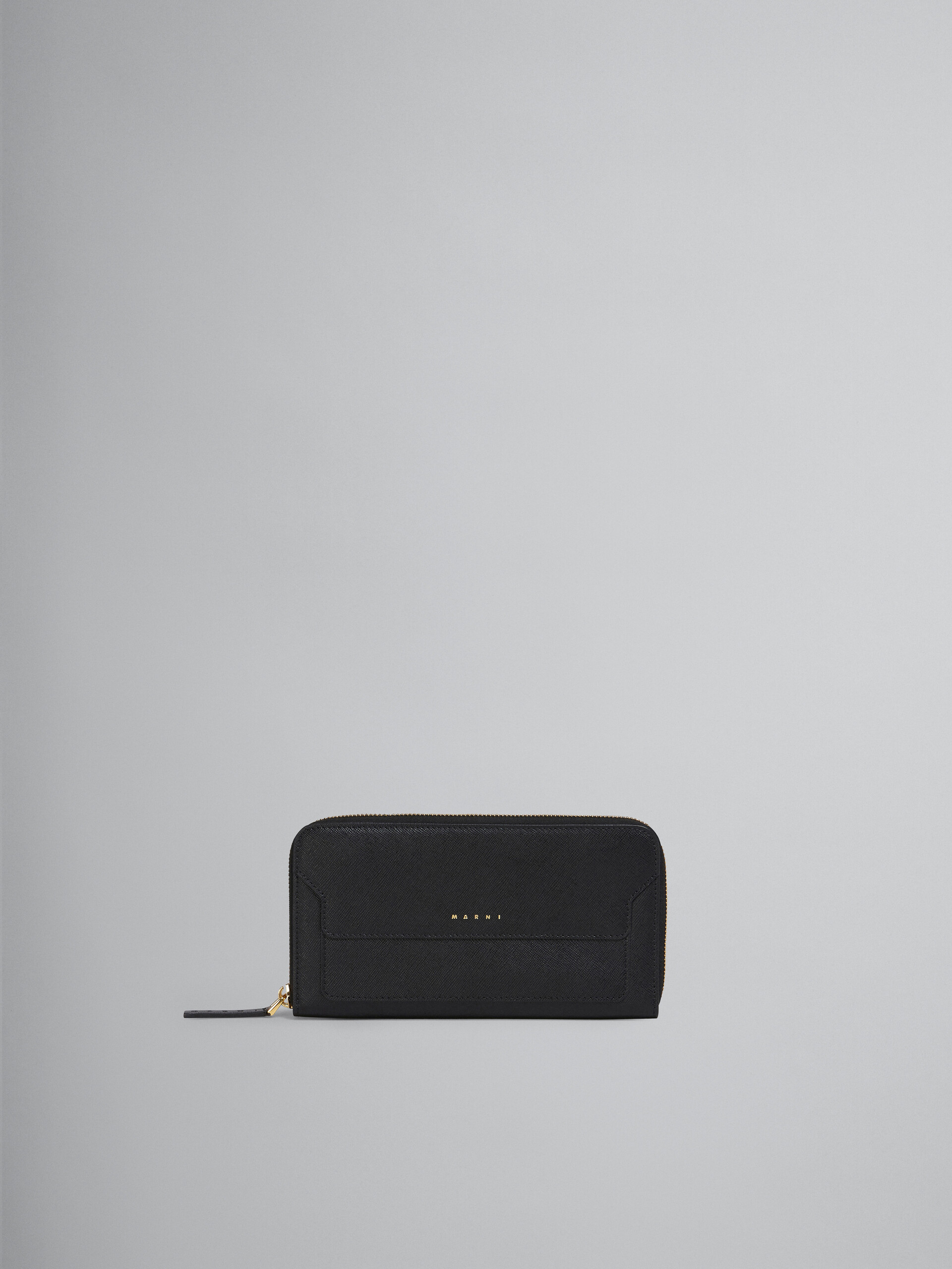 Schwarze Brieftasche aus Saffiano-Leder mit Rundum-Reißverschluss - Brieftaschen - Image 1