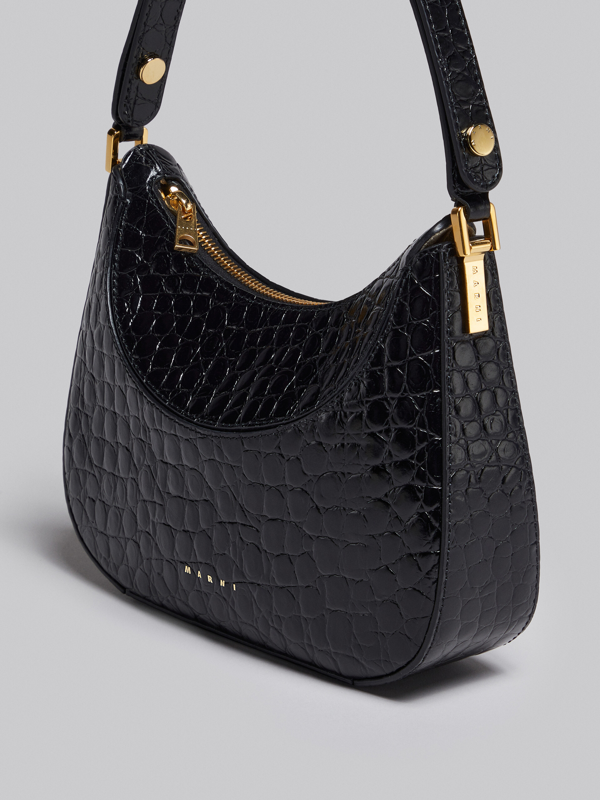Milano Mini Bag in black croco print leather - Handbags - Image 4