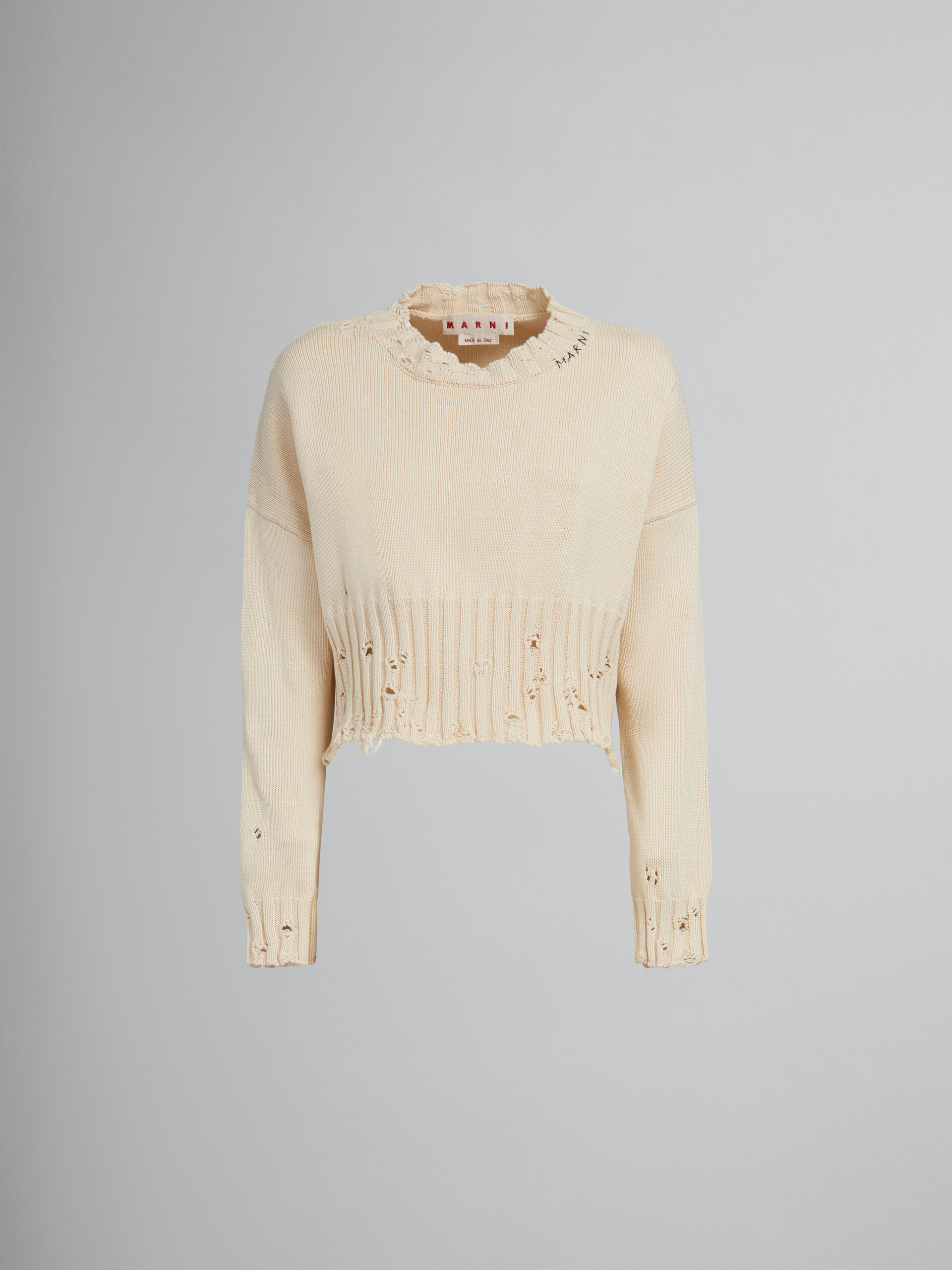 White cotton cropped sweater - Pullovers - Image 1