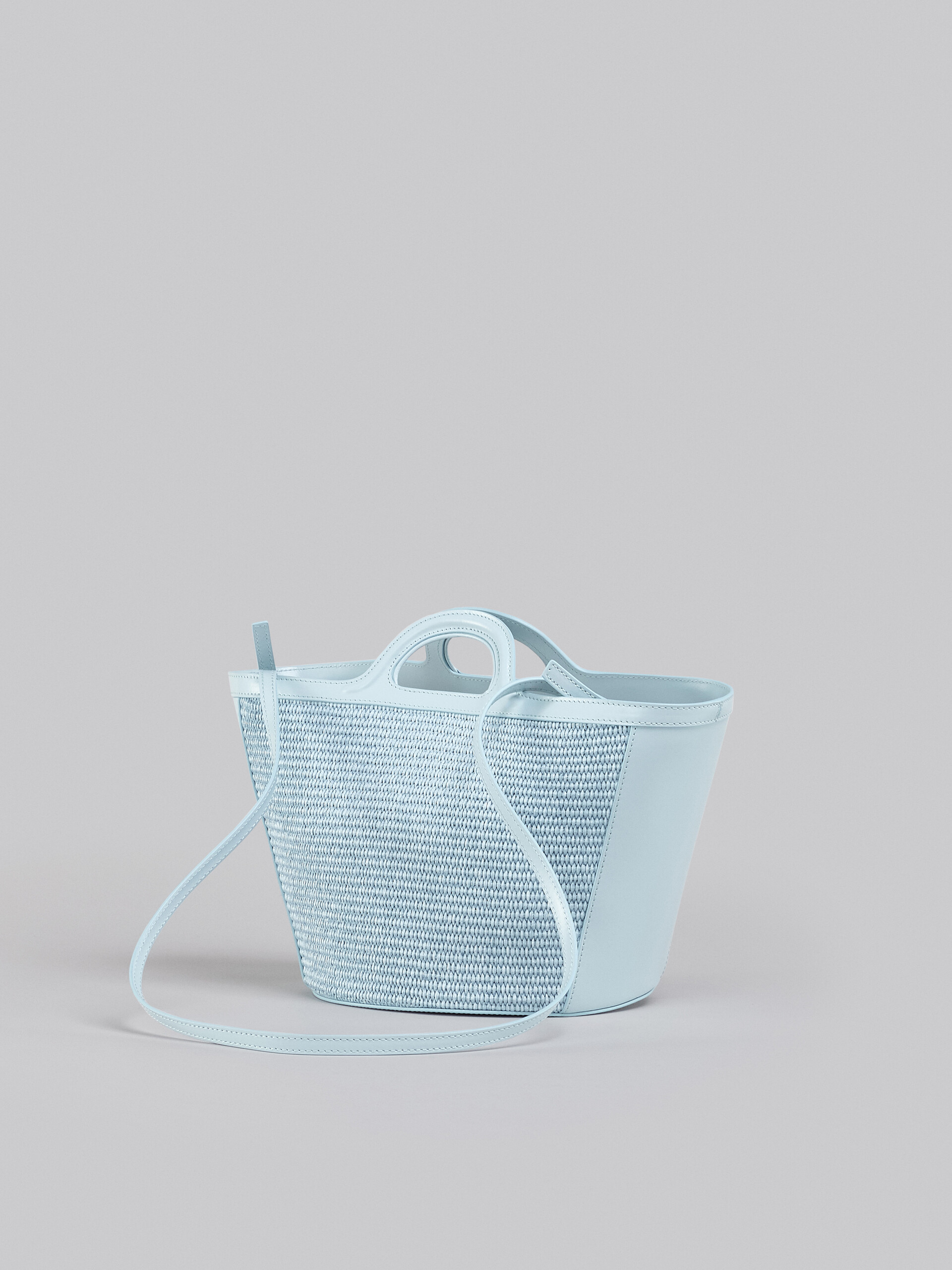Tropicalia Small Bag in light blue leather and raffia-effect fabric - Handbags - Image 3