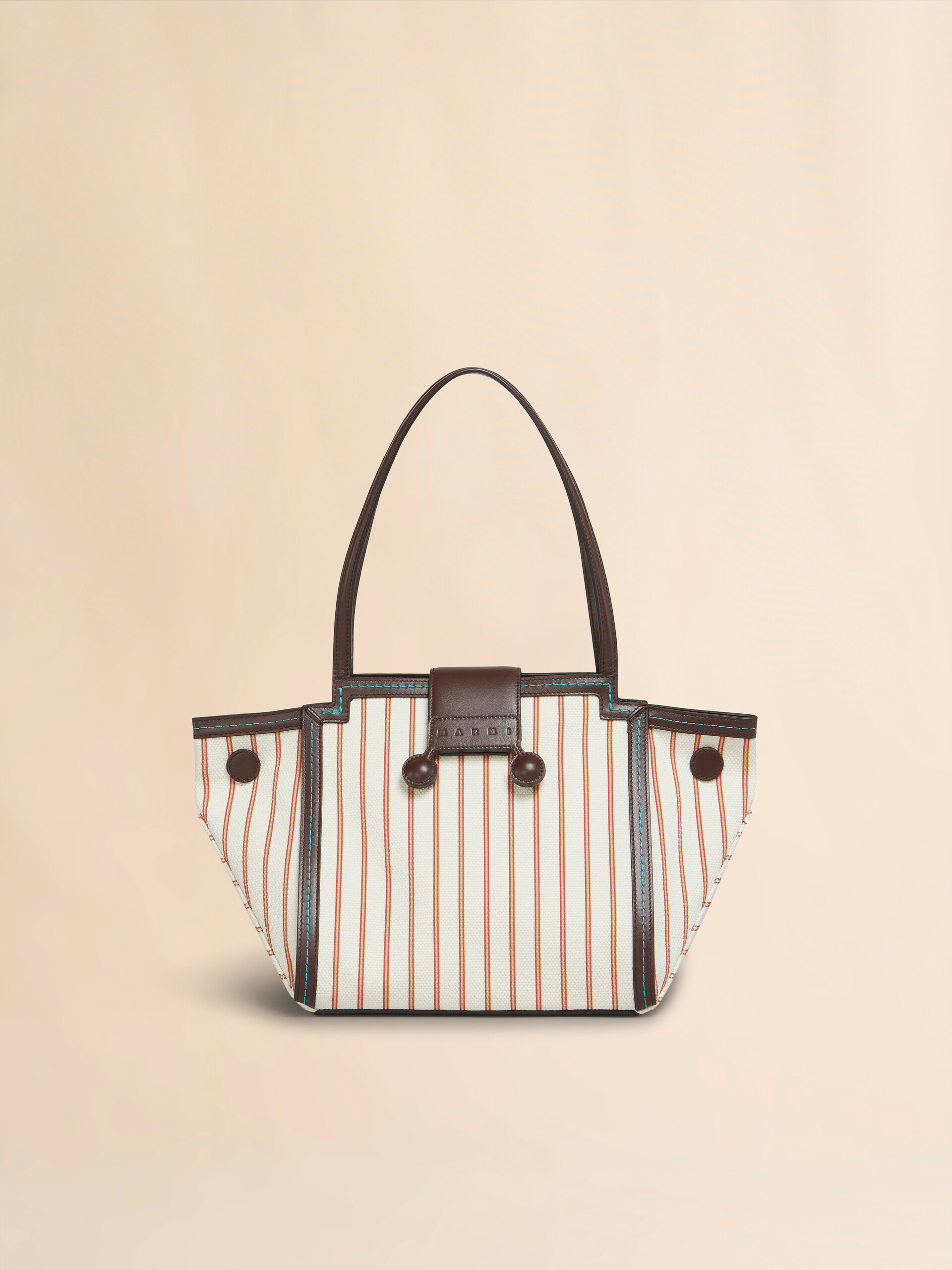 Brown leather and striped canvas Mini Riviera Bag - Handbag - Image 1