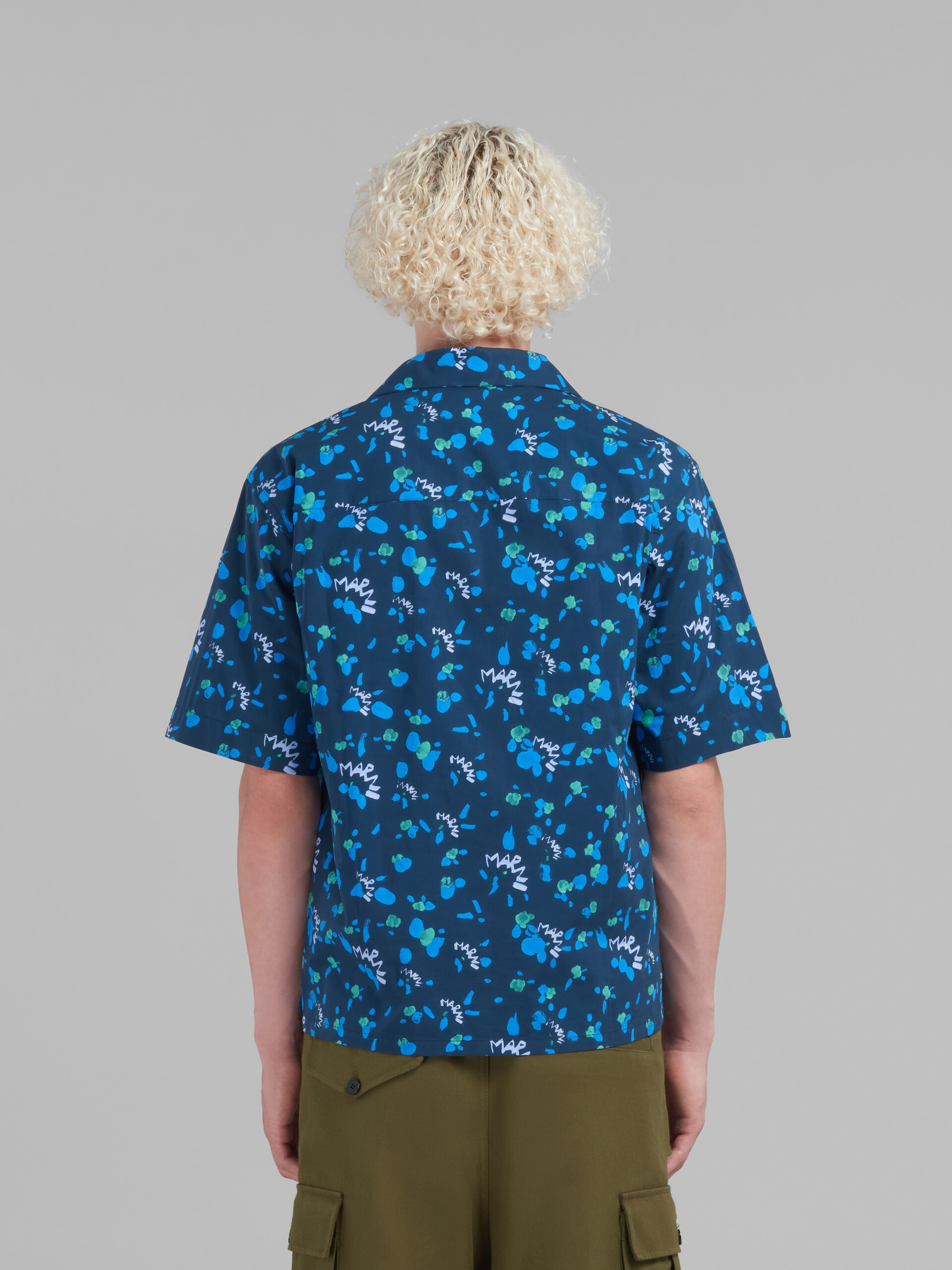 Camicia bowling in popeline blu con stampa Marni Dripping - Camicie - Image 3