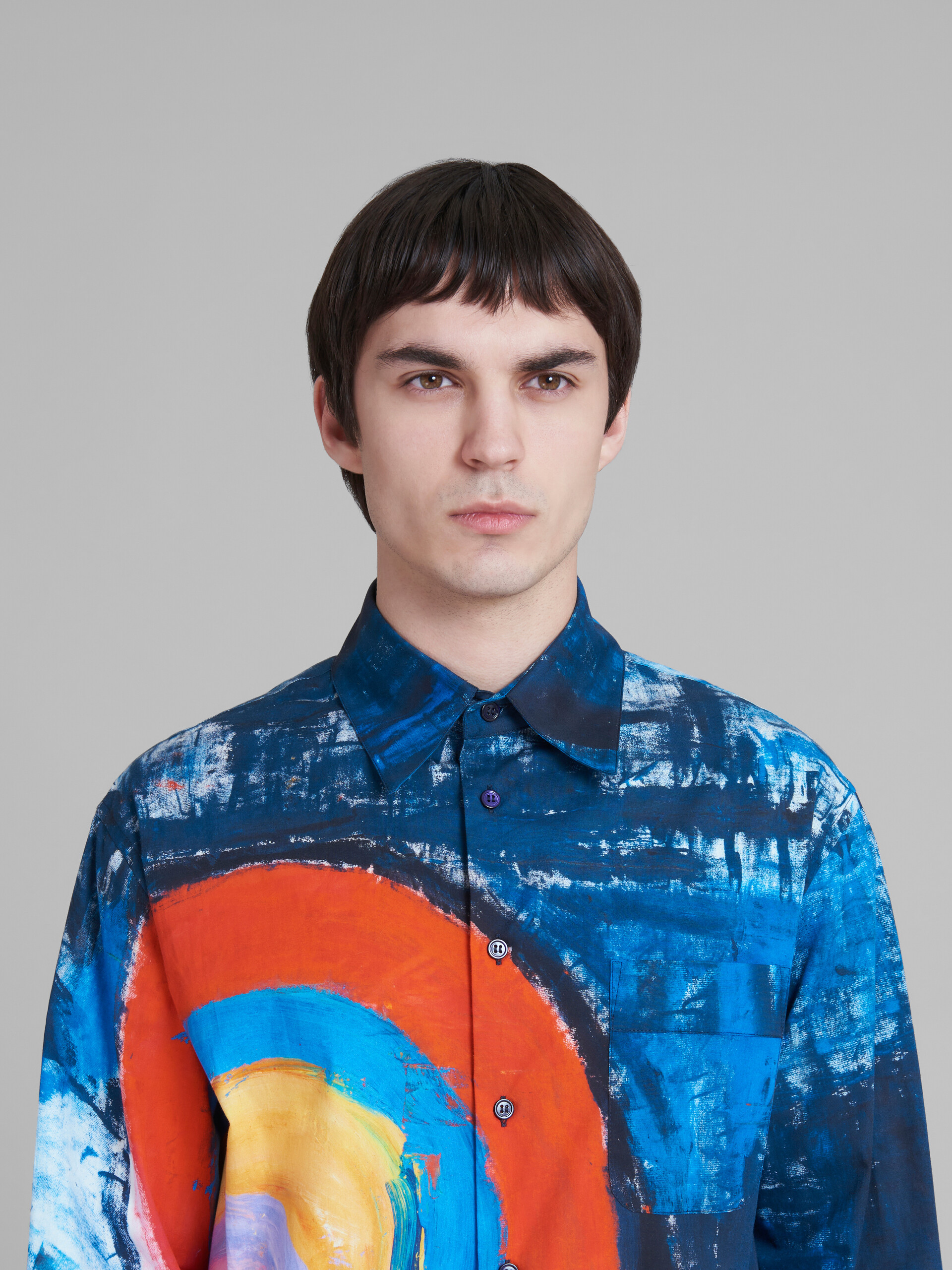 Blue cotton shirt with Rainbow print - Shirts - Image 4