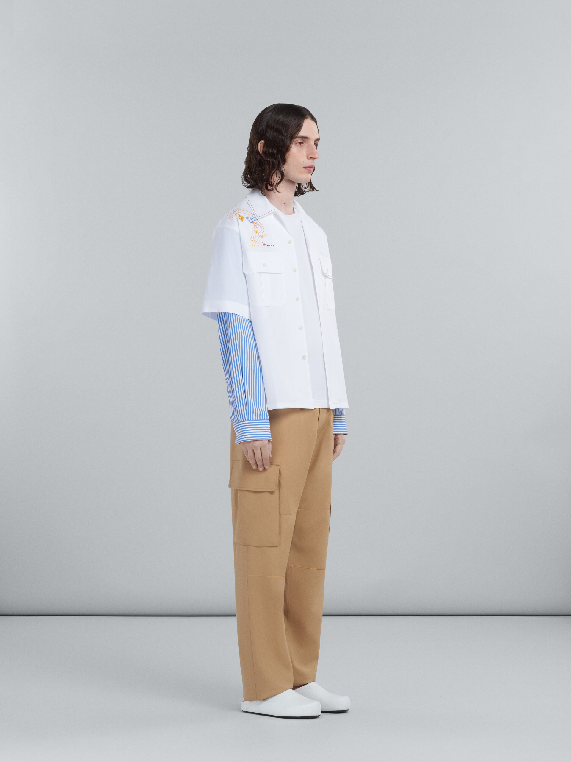 White poplin shirt with embroidery - Shirts - Image 5