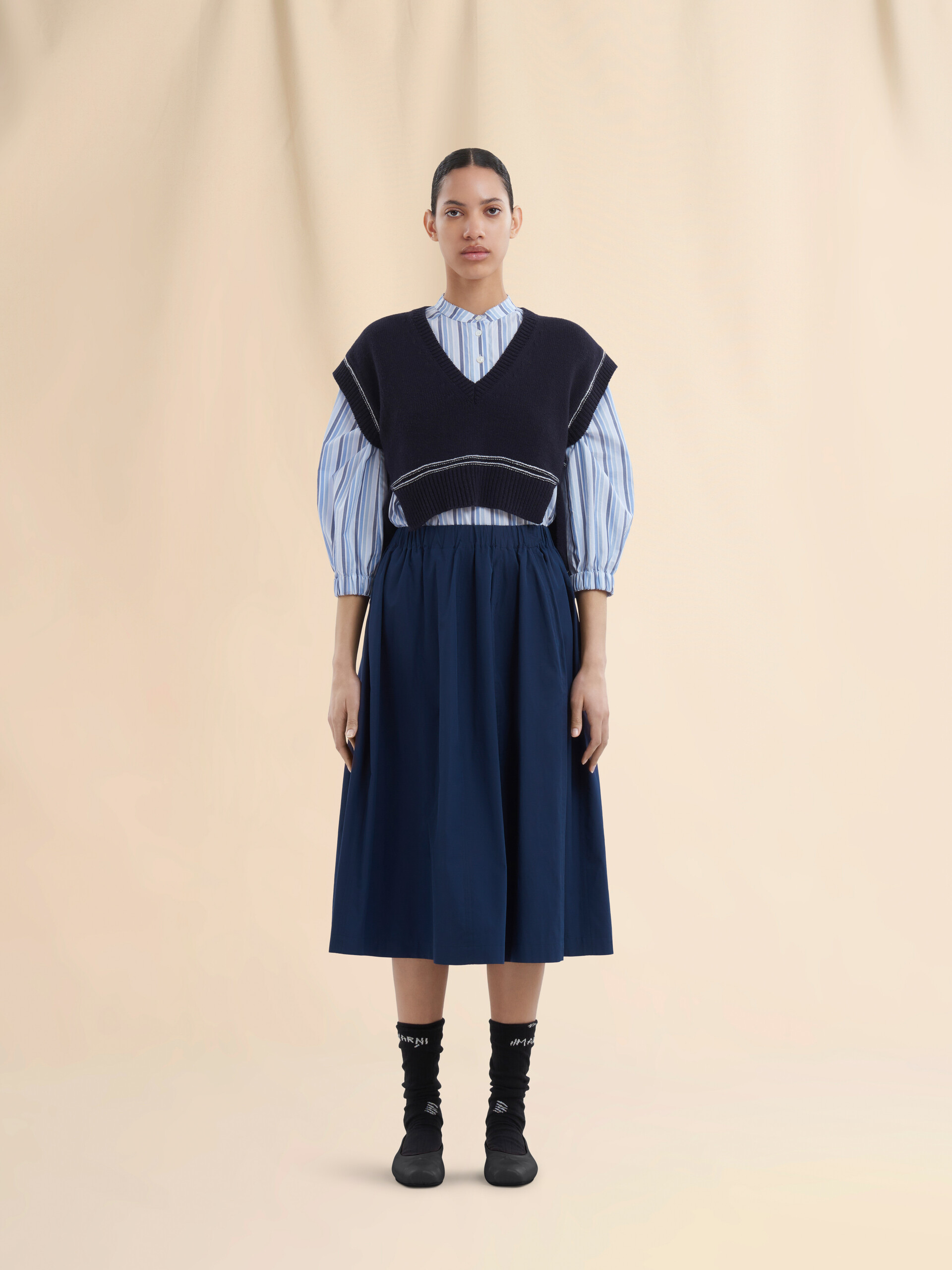 Blue organic poplin elasticated midi skirt - Skirts - Image 2