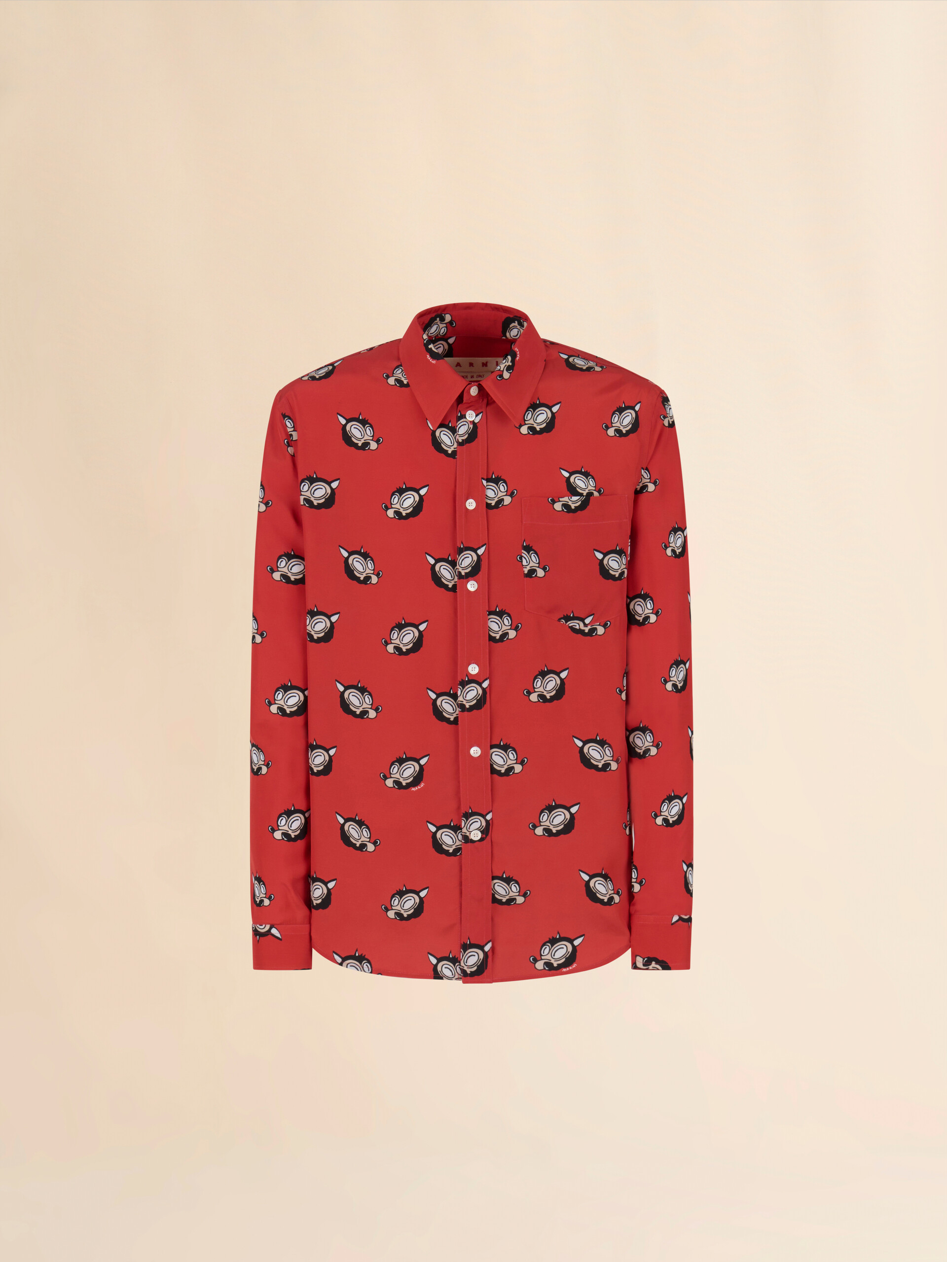 Orange viscose shirt with Wolves print - Shirts - Image 1