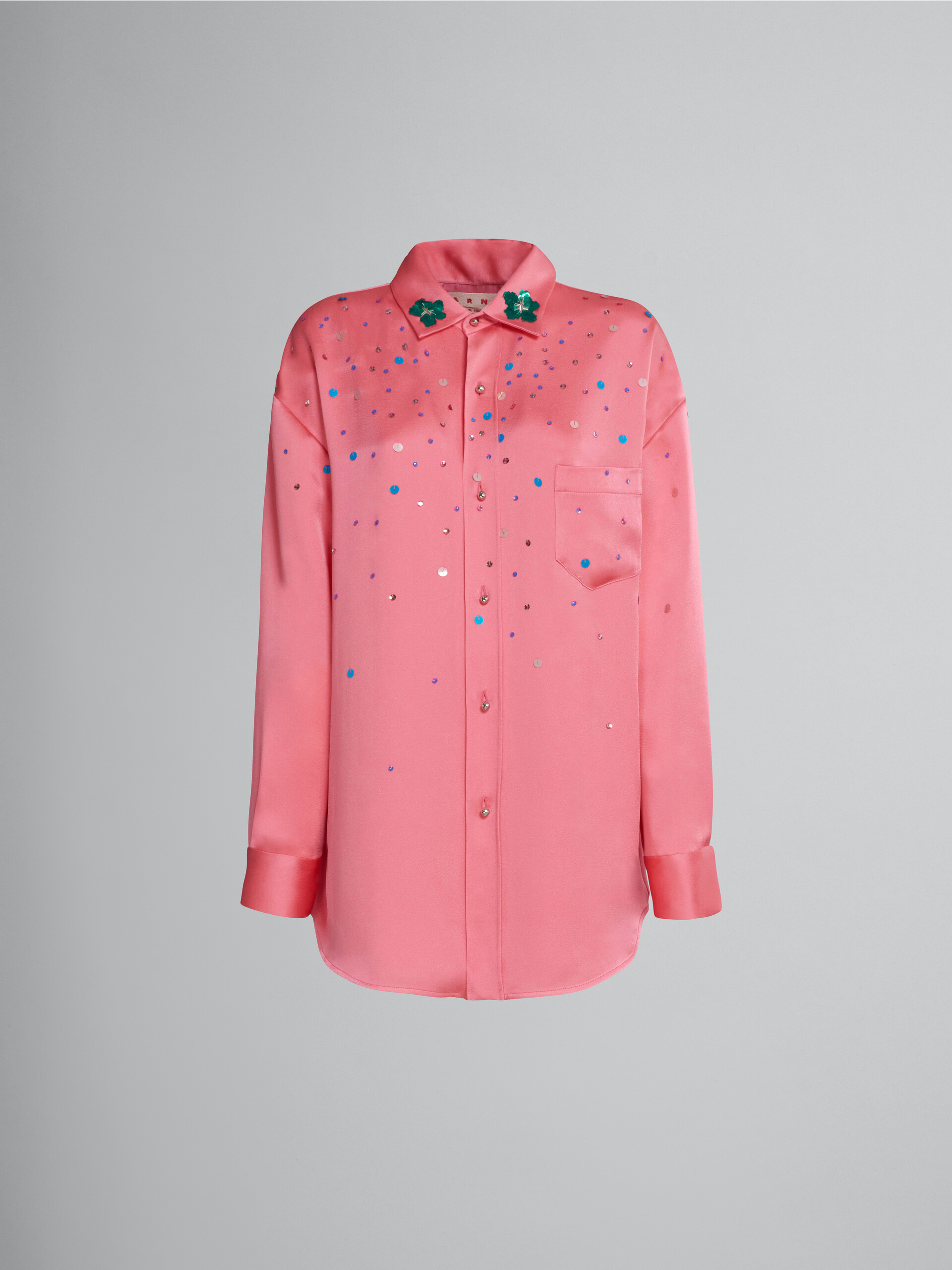 Pink crêpe satin shirt with sequins - Shirts - Image 1
