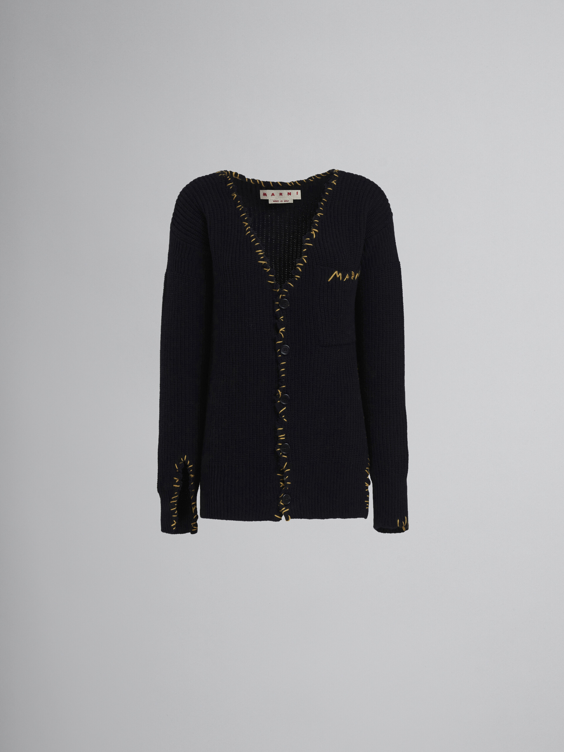 Black wool cardigan with raw-edge detailing - Pullovers - Image 1