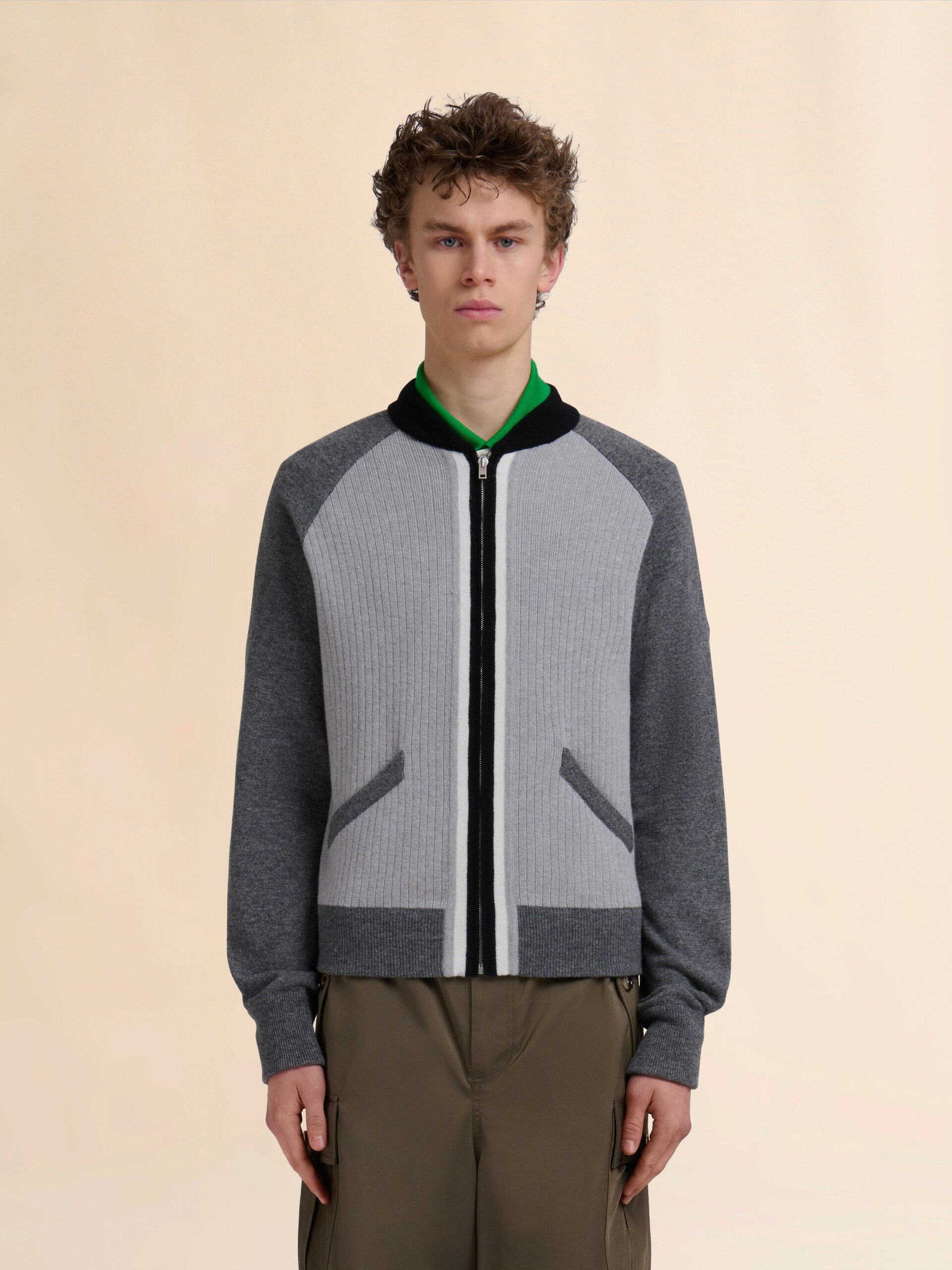 Grey wool cardigan with bomber neck - Pullovers - Image 2